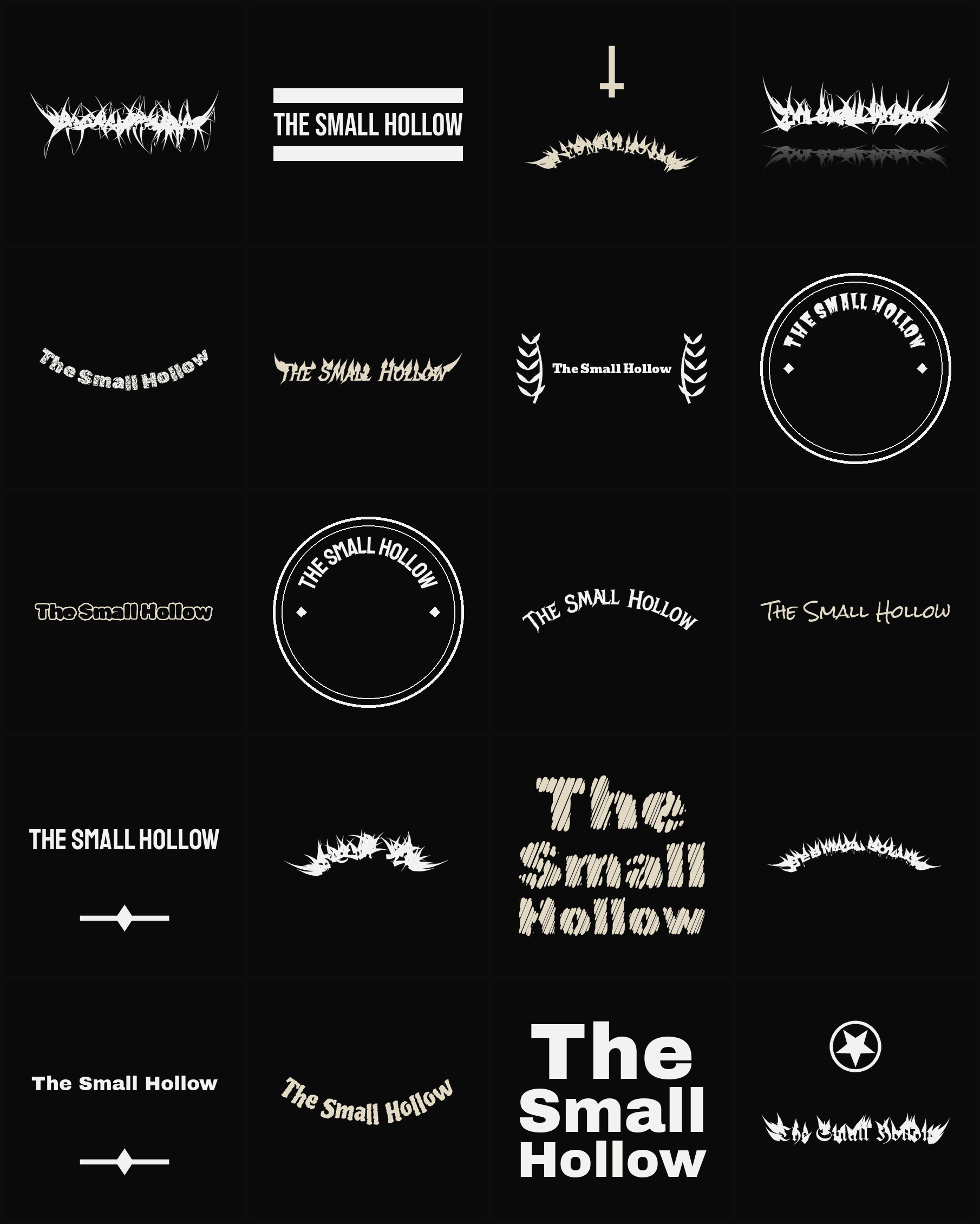 Twenty The Small Hollow band logo ideas — different faces, treatments and spike settings