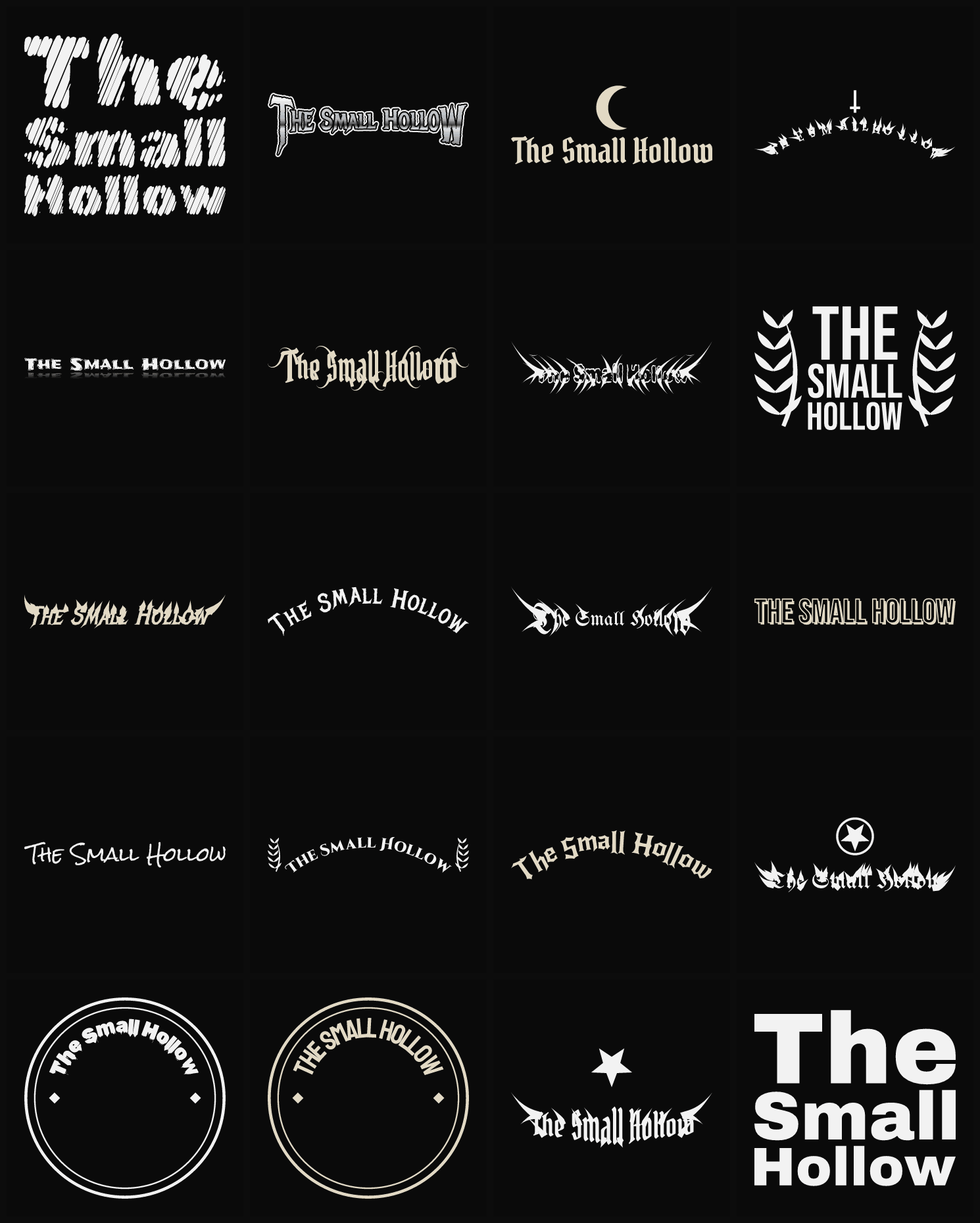 Twenty The Small Hollow band logo ideas — different faces, treatments and spike settings