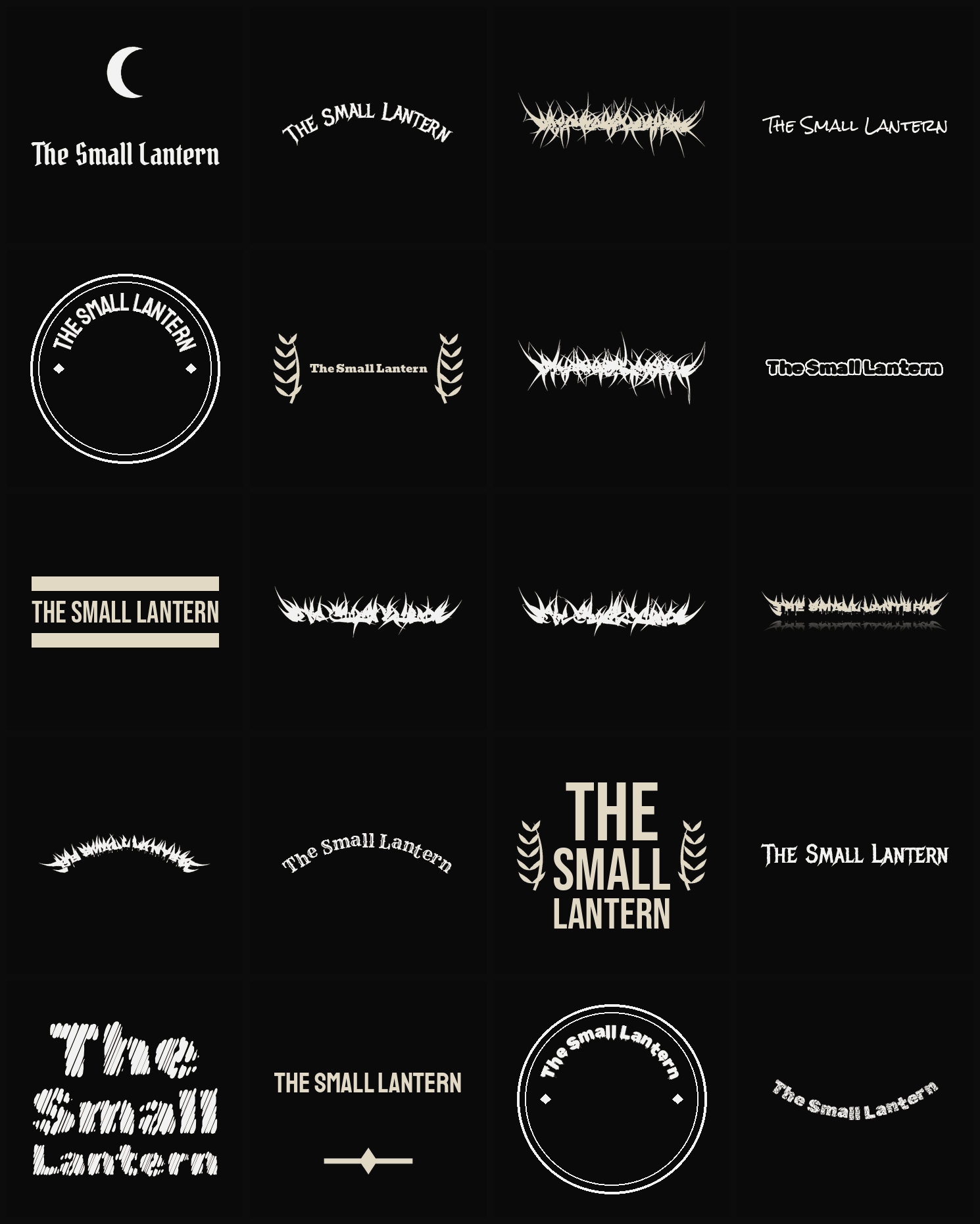 Twenty The Small Lantern band logo ideas — different faces, treatments and spike settings