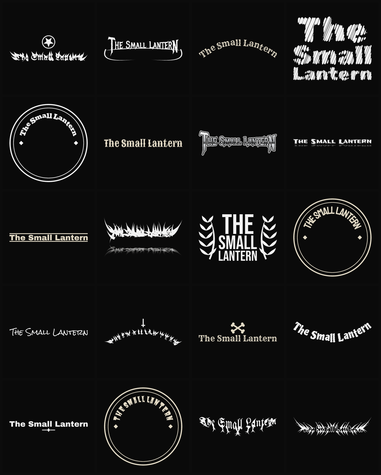 Twenty The Small Lantern band logo ideas — different faces, treatments and spike settings