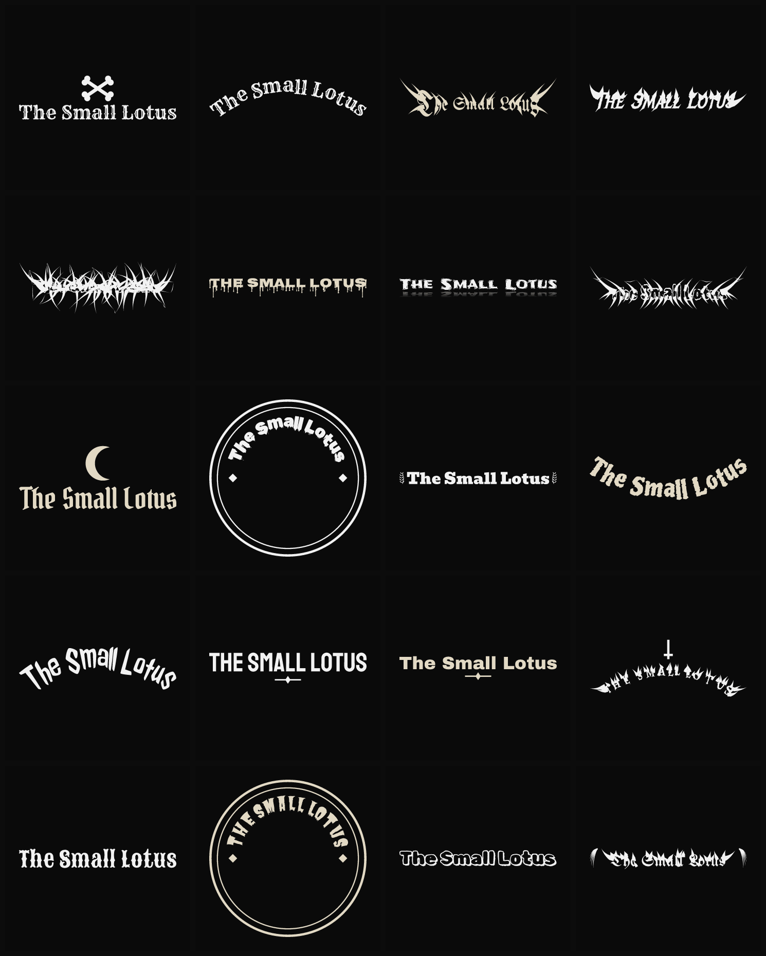 Twenty The Small Lotus band logo ideas — different faces, treatments and spike settings