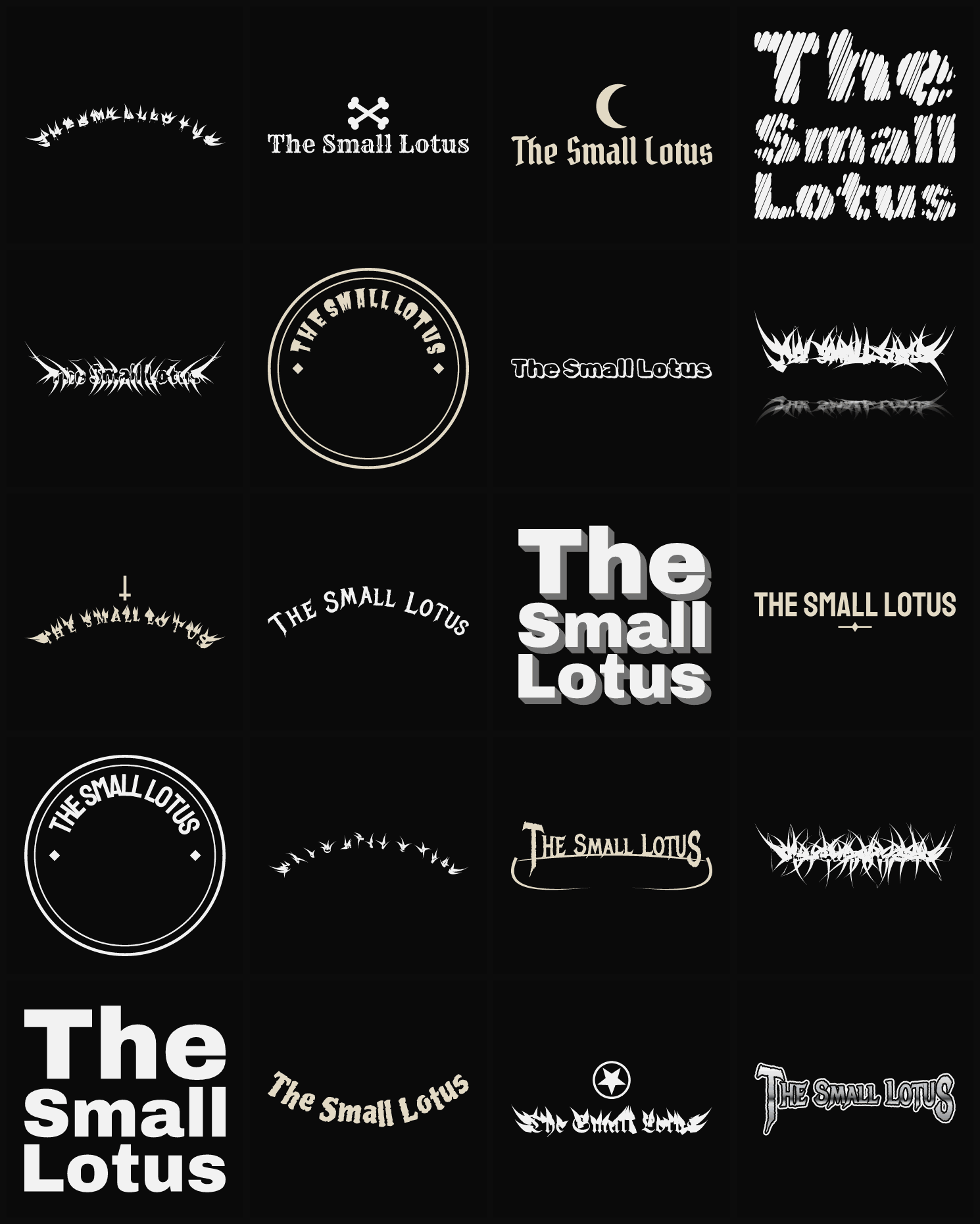 Twenty The Small Lotus band logo ideas — different faces, treatments and spike settings