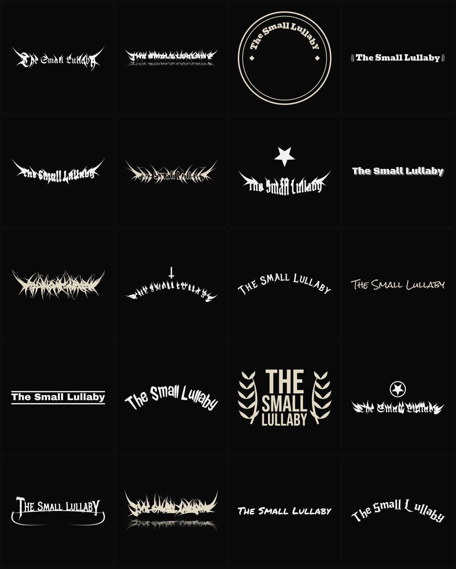 Twenty The Small Lullaby band logo ideas — different faces, treatments and spike settings