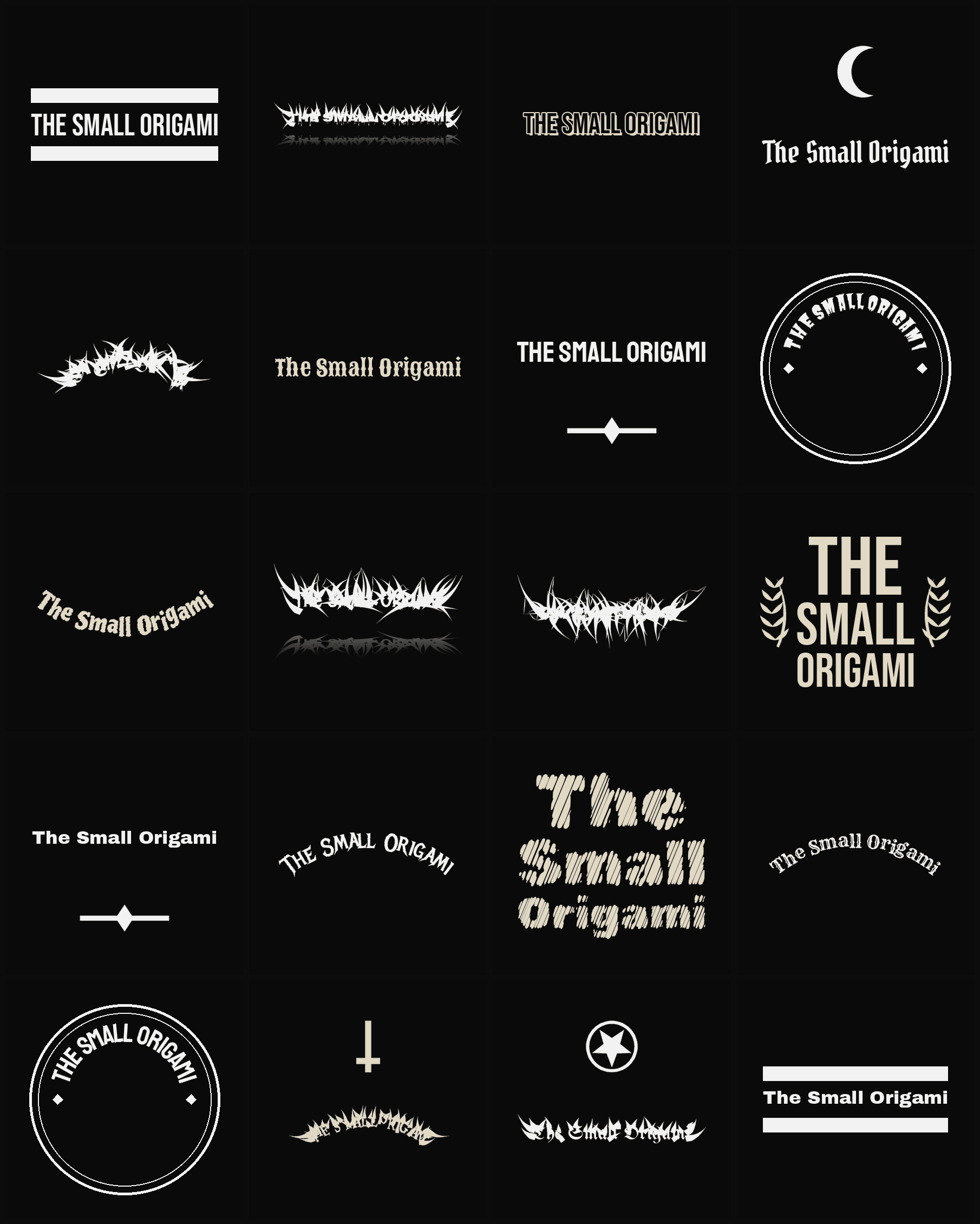 Twenty The Small Origami band logo ideas — different faces, treatments and spike settings