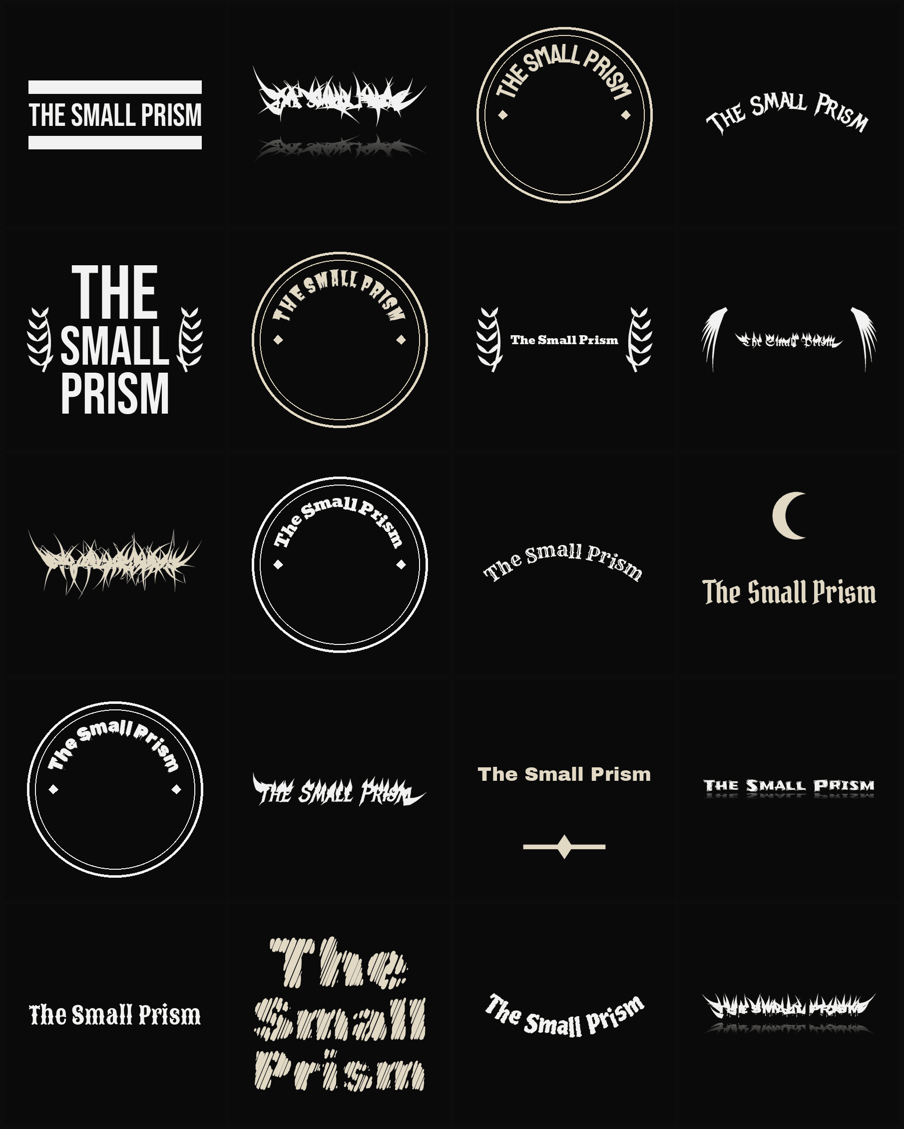 Twenty The Small Prism band logo ideas — different faces, treatments and spike settings