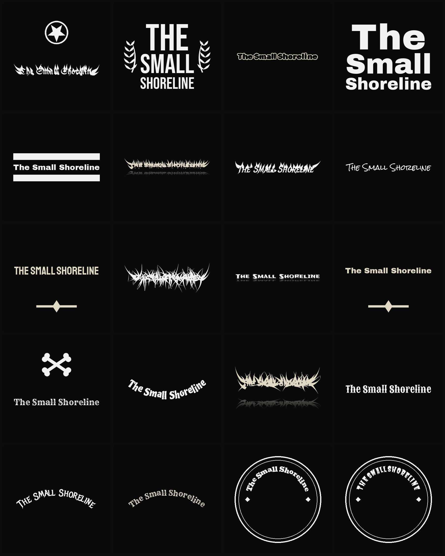 Twenty The Small Shoreline band logo ideas — different faces, treatments and spike settings