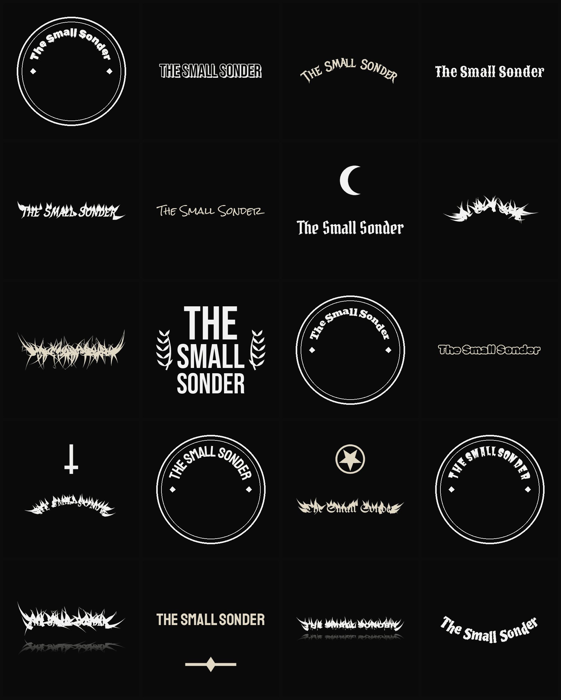 Twenty The Small Sonder band logo ideas — different faces, treatments and spike settings