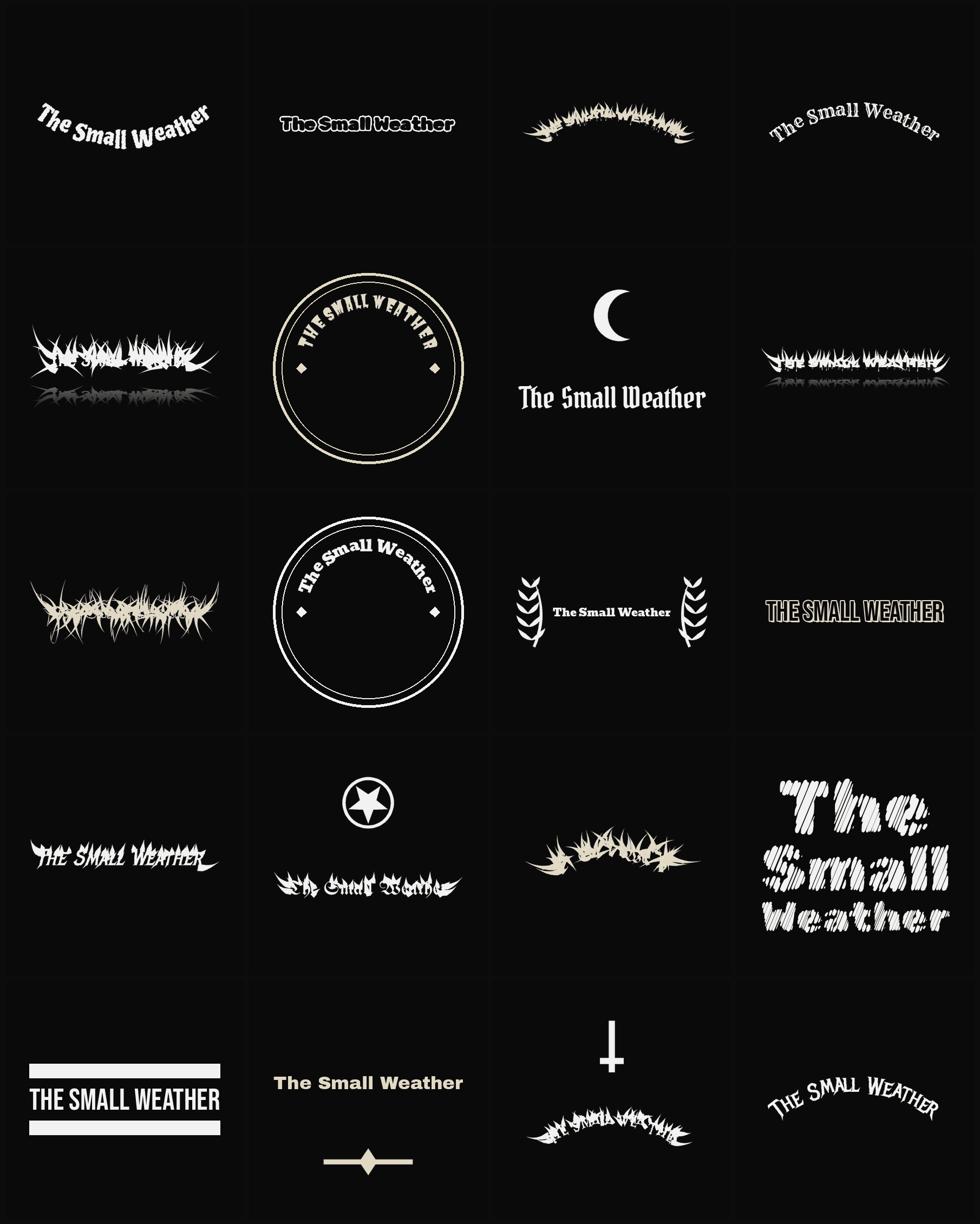 Twenty The Small Weather band logo ideas — different faces, treatments and spike settings