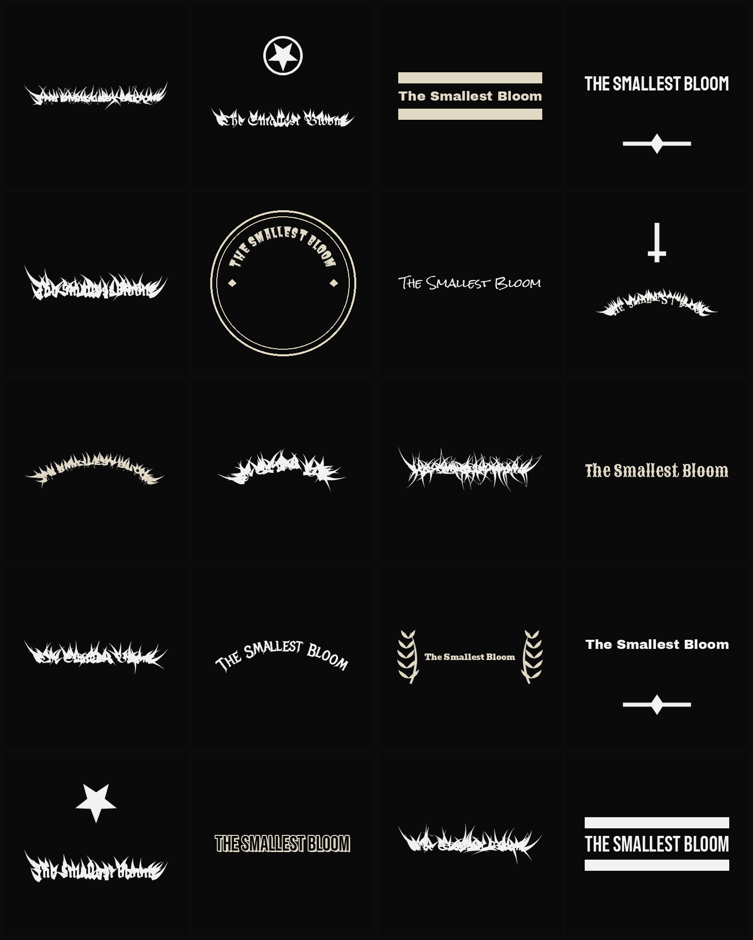 Twenty The Smallest Bloom band logo ideas — different faces, treatments and spike settings