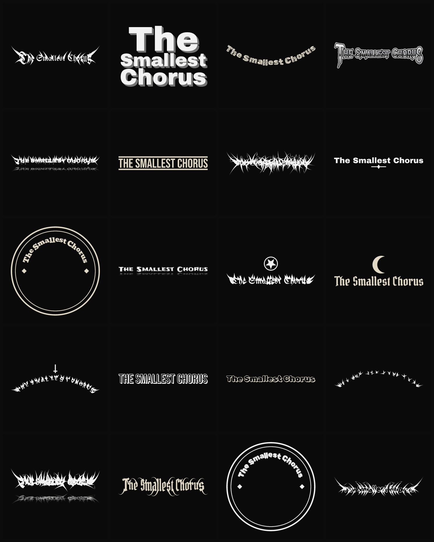 Twenty The Smallest Chorus band logo ideas — different faces, treatments and spike settings