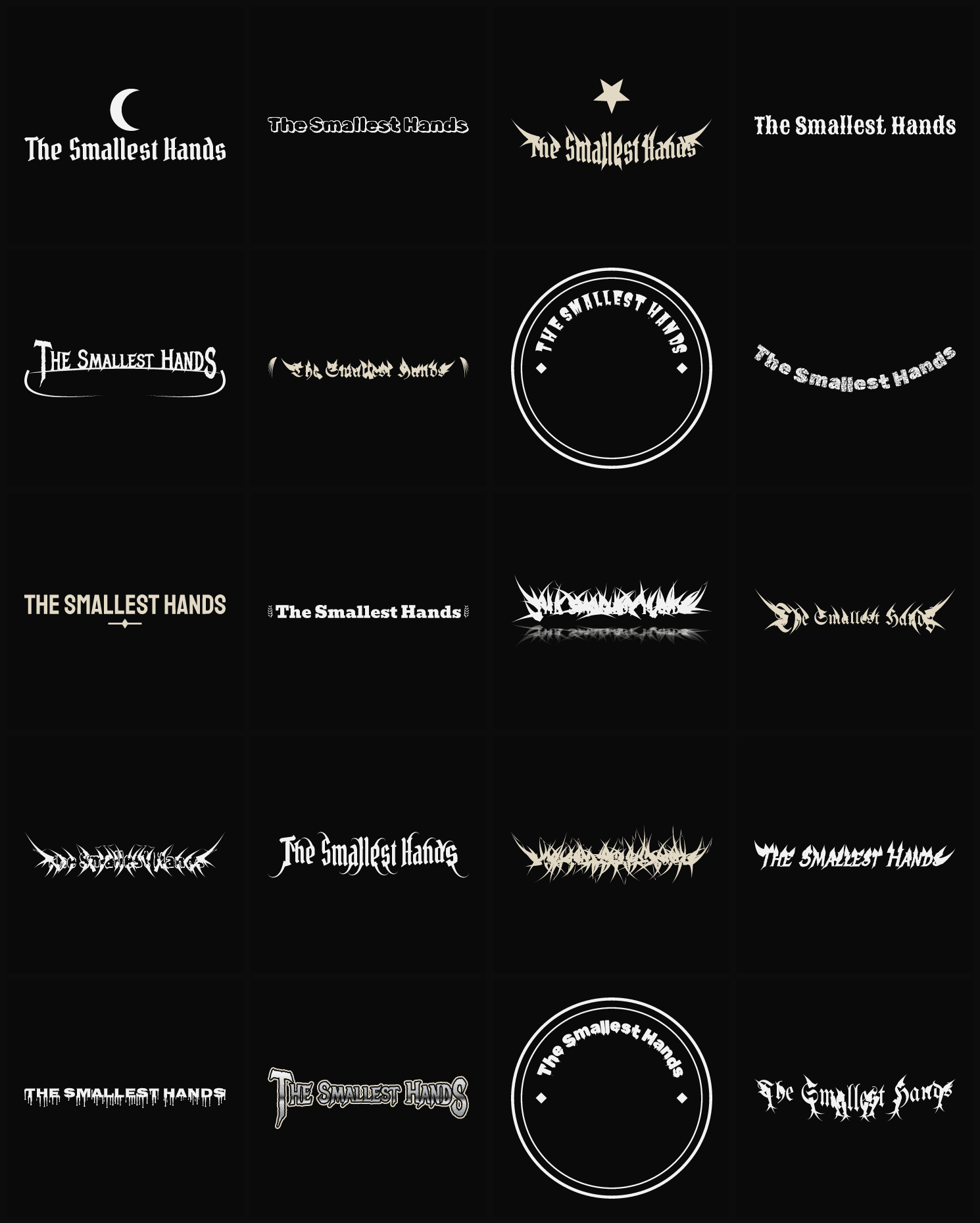 Twenty The Smallest Hands band logo ideas — different faces, treatments and spike settings
