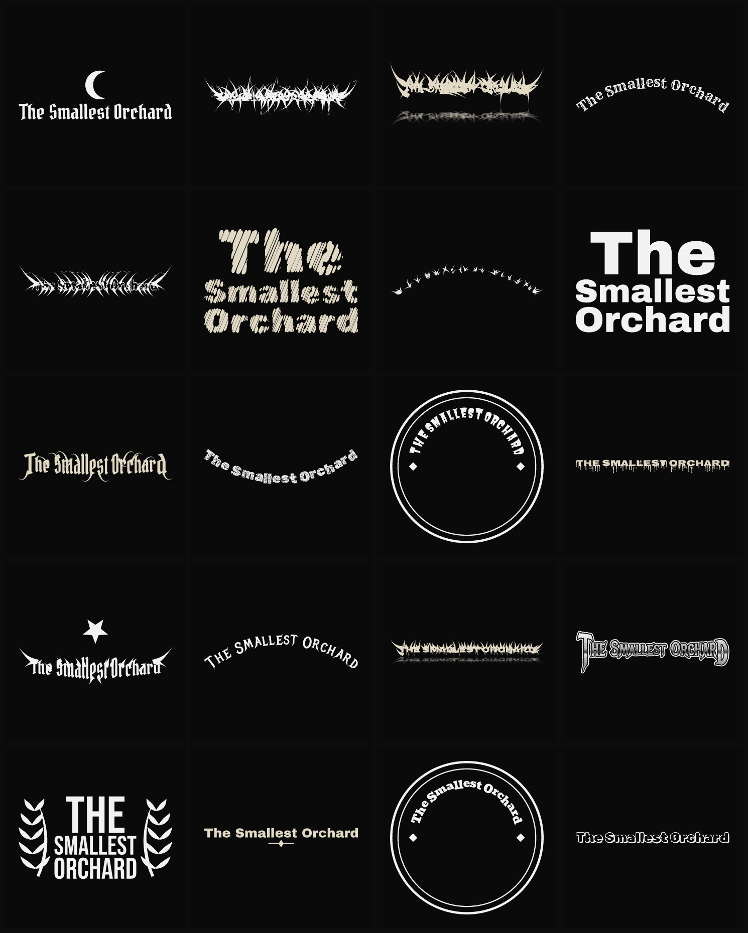 Twenty The Smallest Orchard band logo ideas — different faces, treatments and spike settings