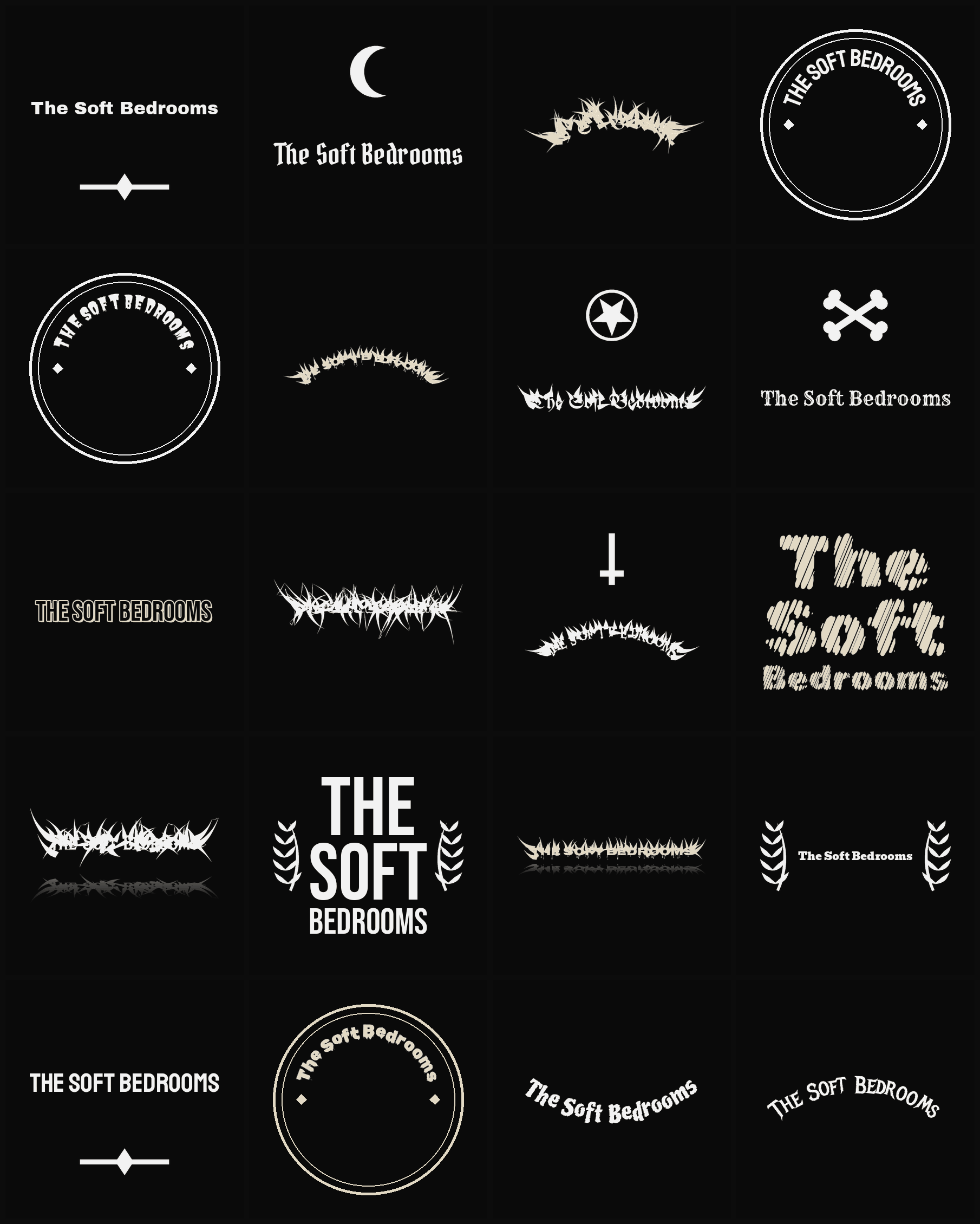 Twenty The Soft Bedrooms band logo ideas — different faces, treatments and spike settings