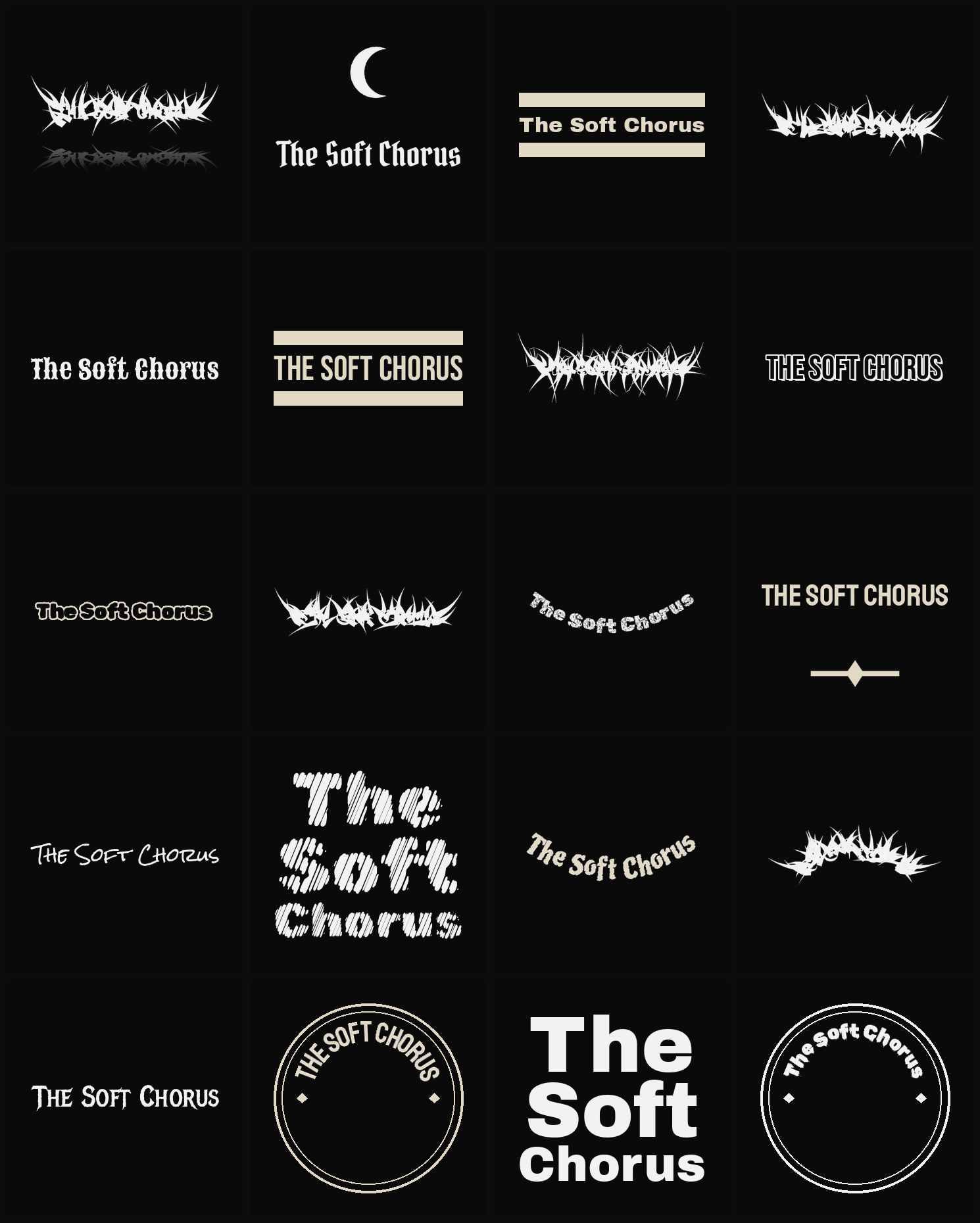 Twenty The Soft Chorus band logo ideas — different faces, treatments and spike settings