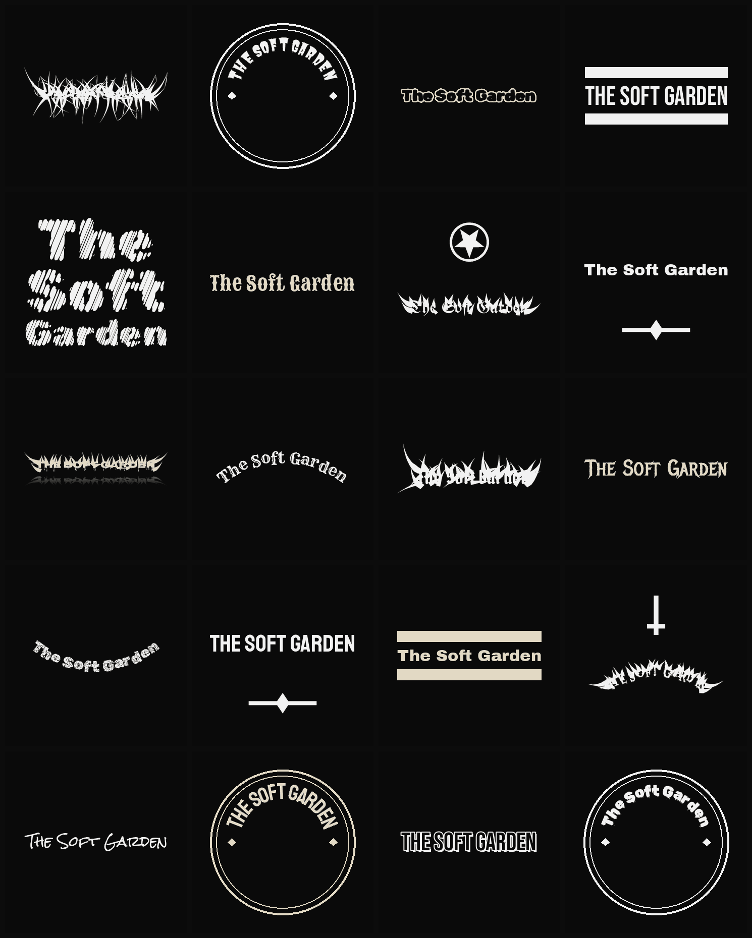 Twenty The Soft Garden band logo ideas — different faces, treatments and spike settings