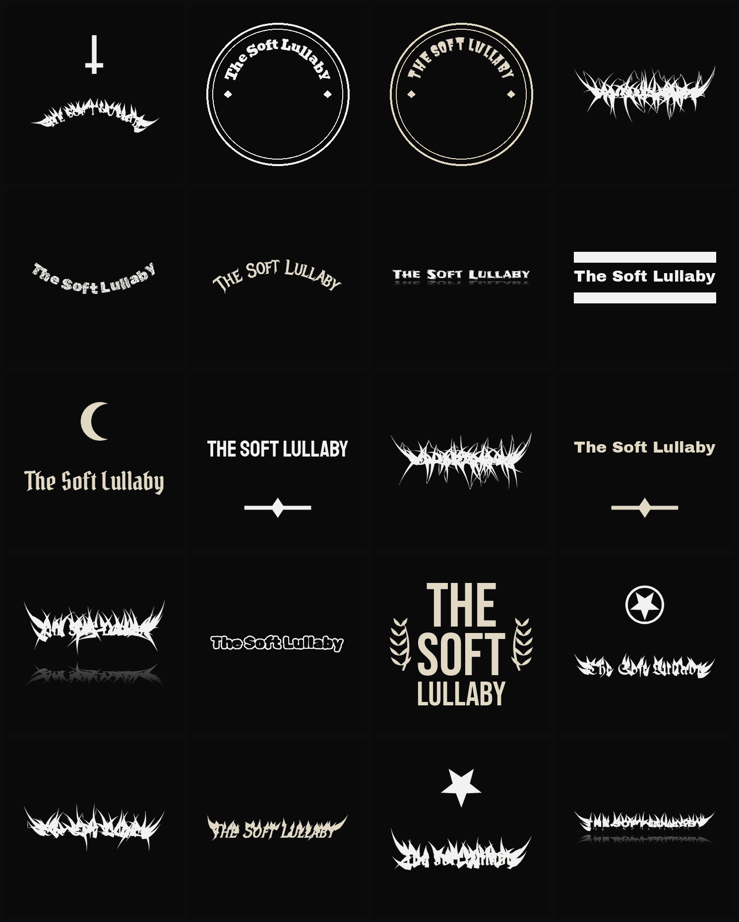 Twenty The Soft Lullaby band logo ideas — different faces, treatments and spike settings