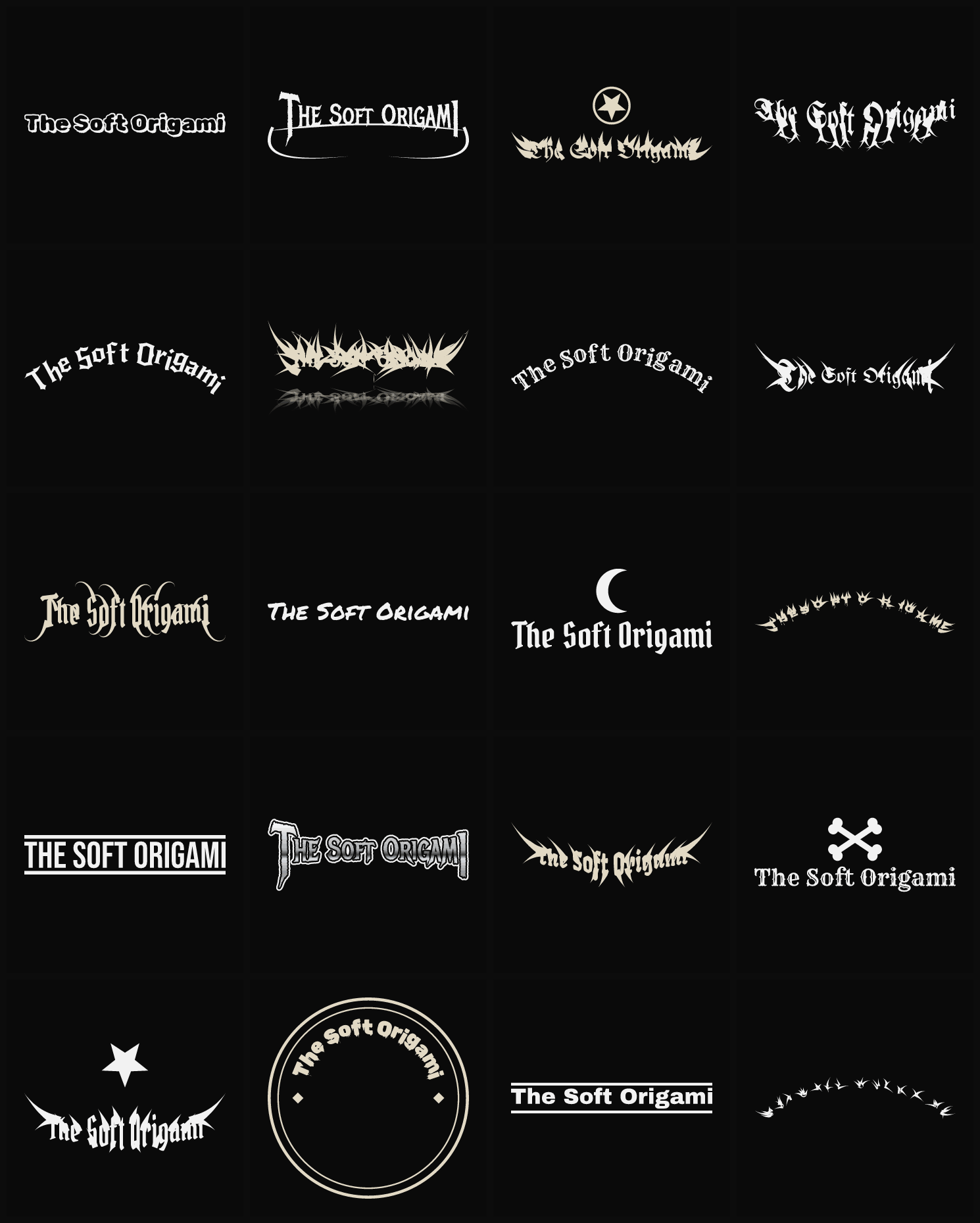 Twenty The Soft Origami band logo ideas — different faces, treatments and spike settings