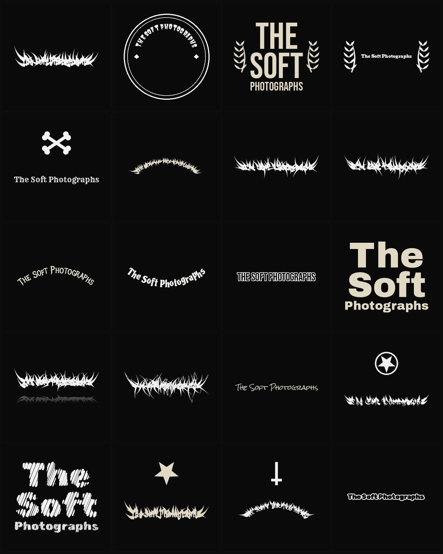 Twenty The Soft Photographs band logo ideas — different faces, treatments and spike settings