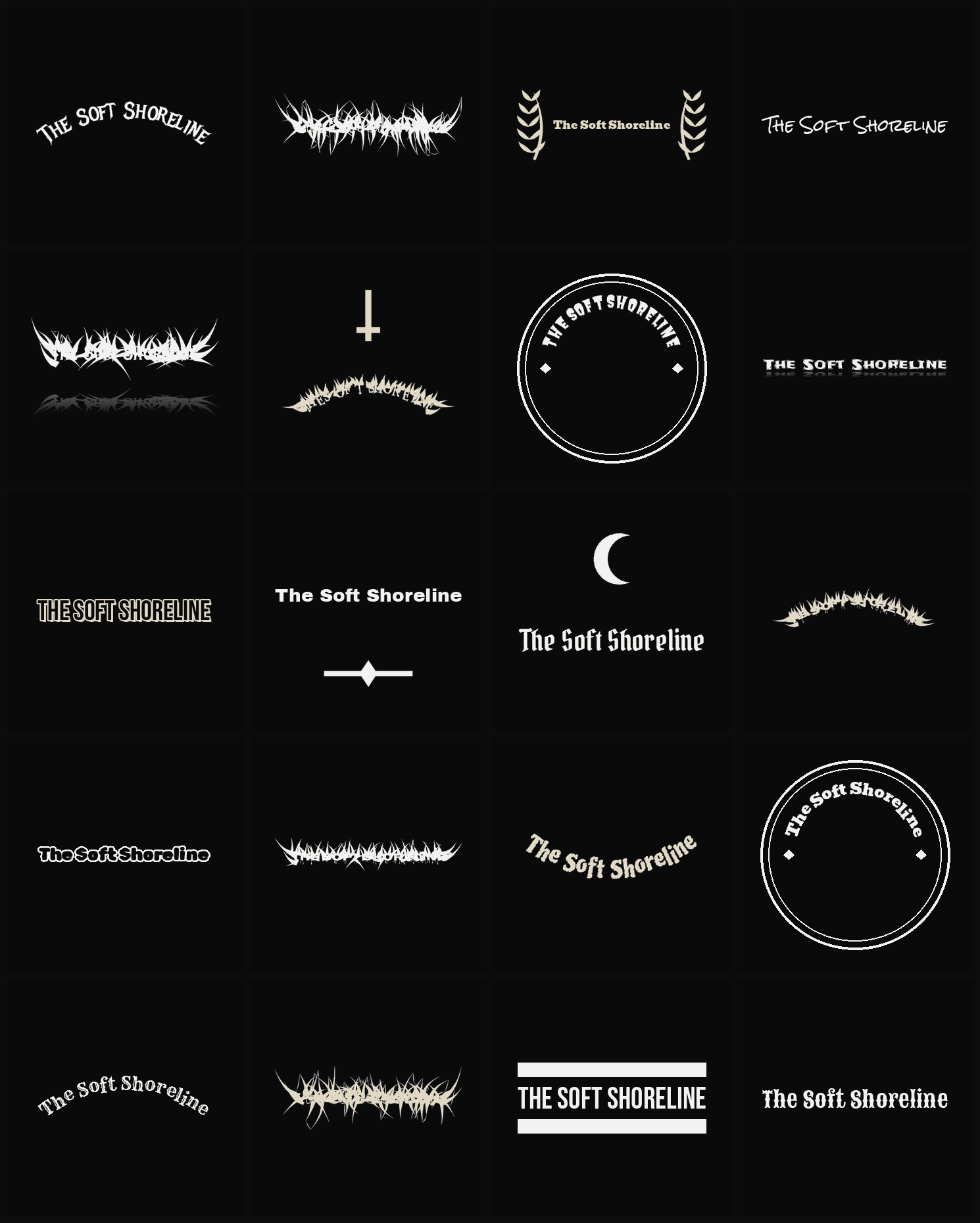Twenty The Soft Shoreline band logo ideas — different faces, treatments and spike settings