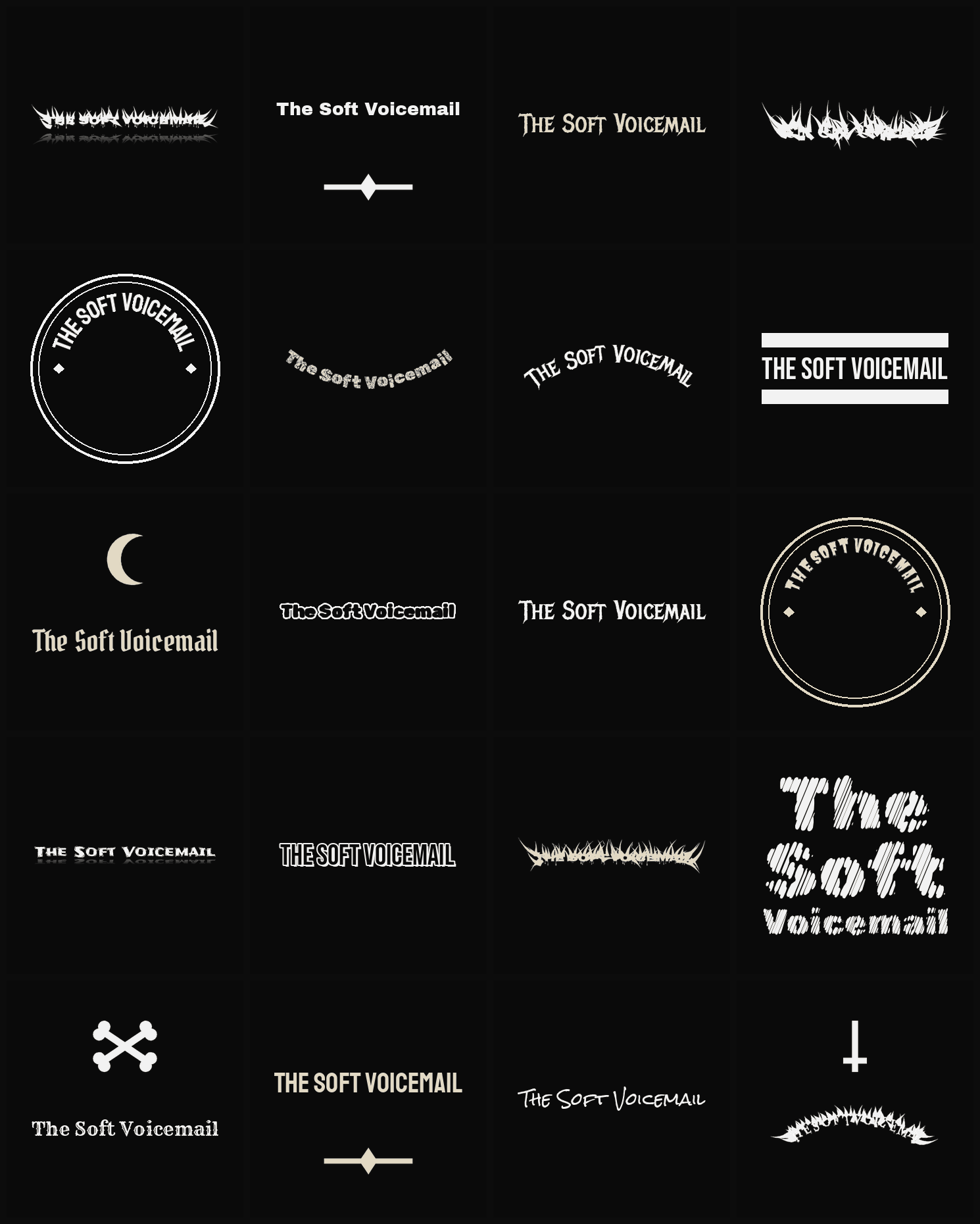 Twenty The Soft Voicemail band logo ideas — different faces, treatments and spike settings