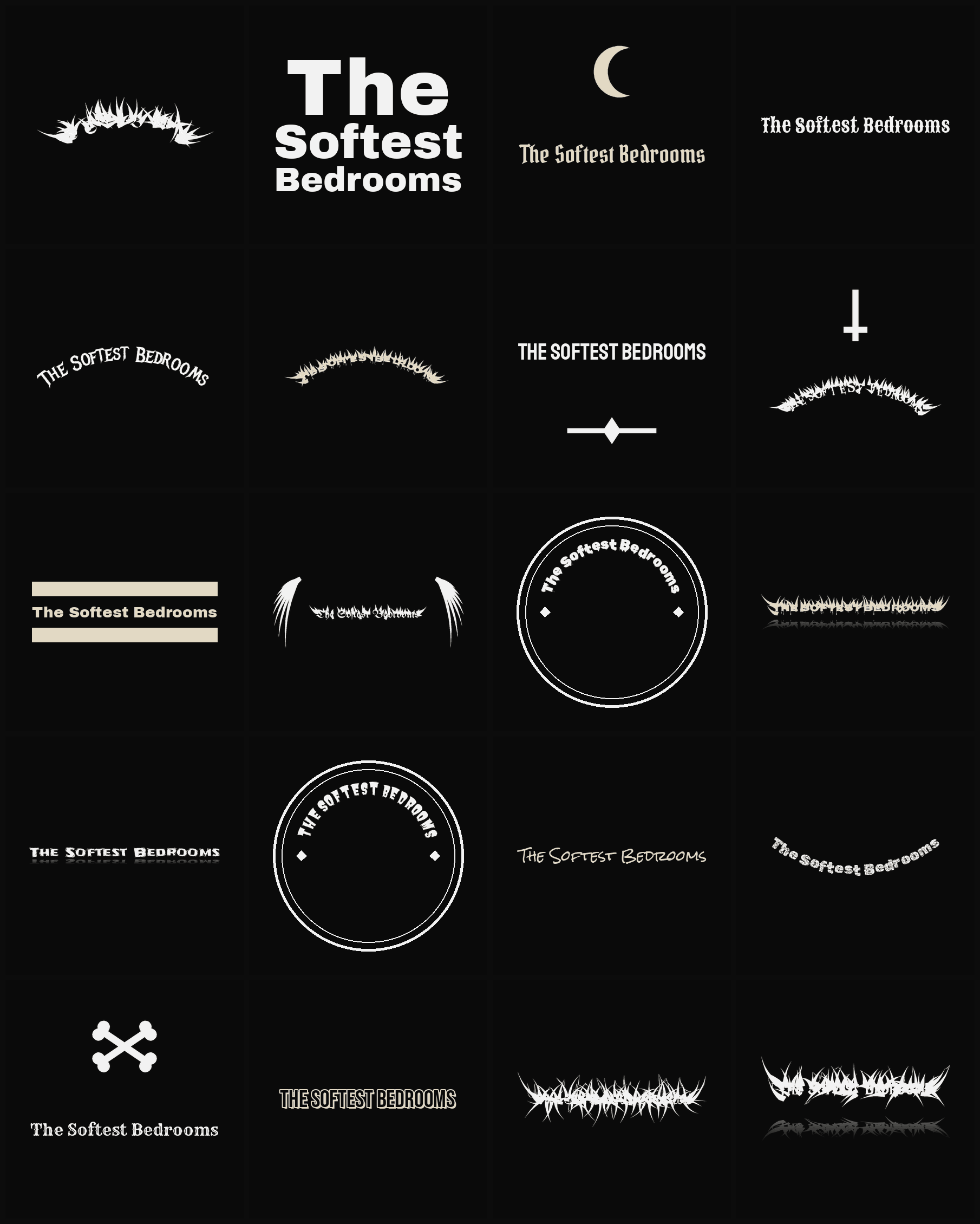 Twenty The Softest Bedrooms band logo ideas — different faces, treatments and spike settings