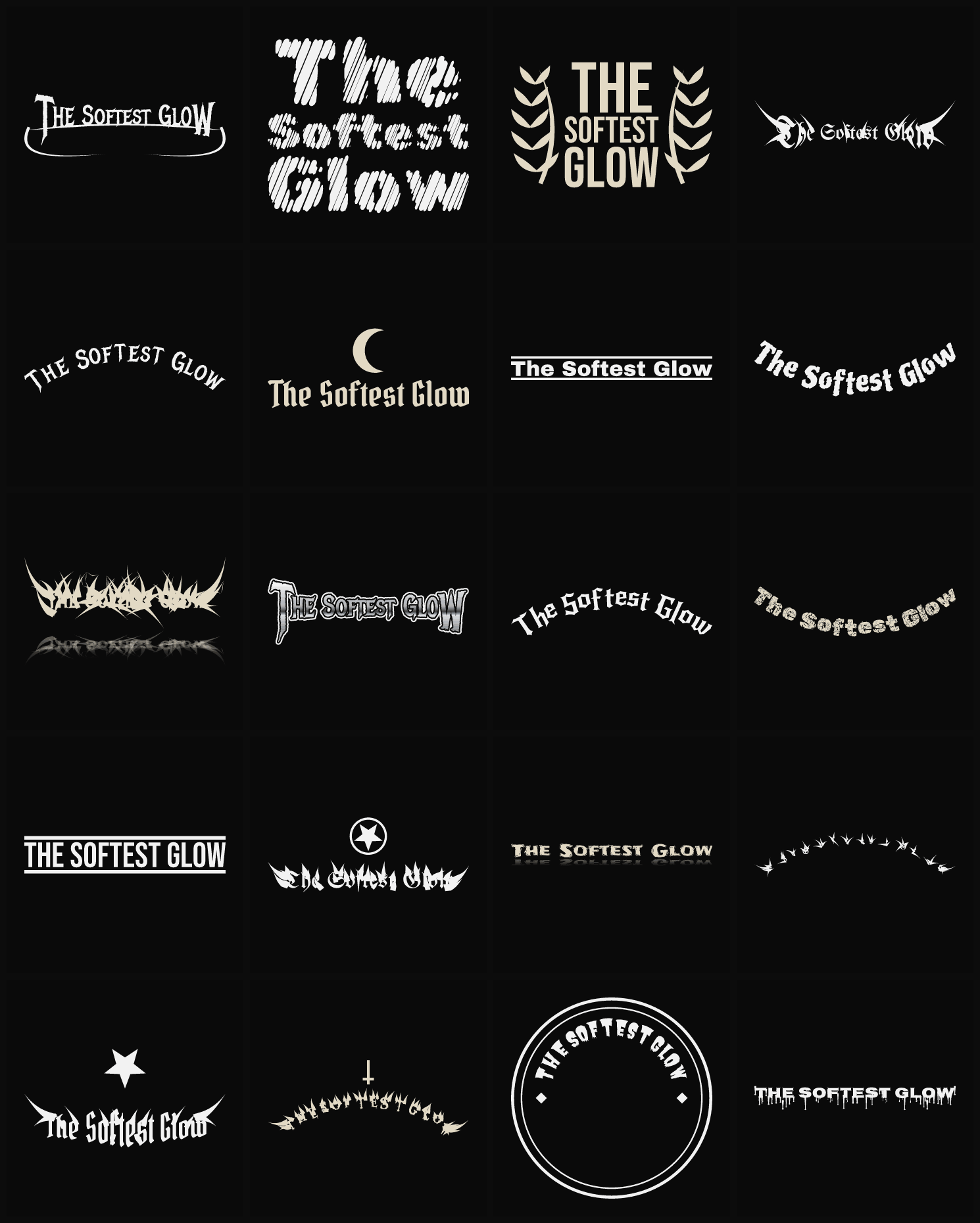 Twenty The Softest Glow band logo ideas — different faces, treatments and spike settings