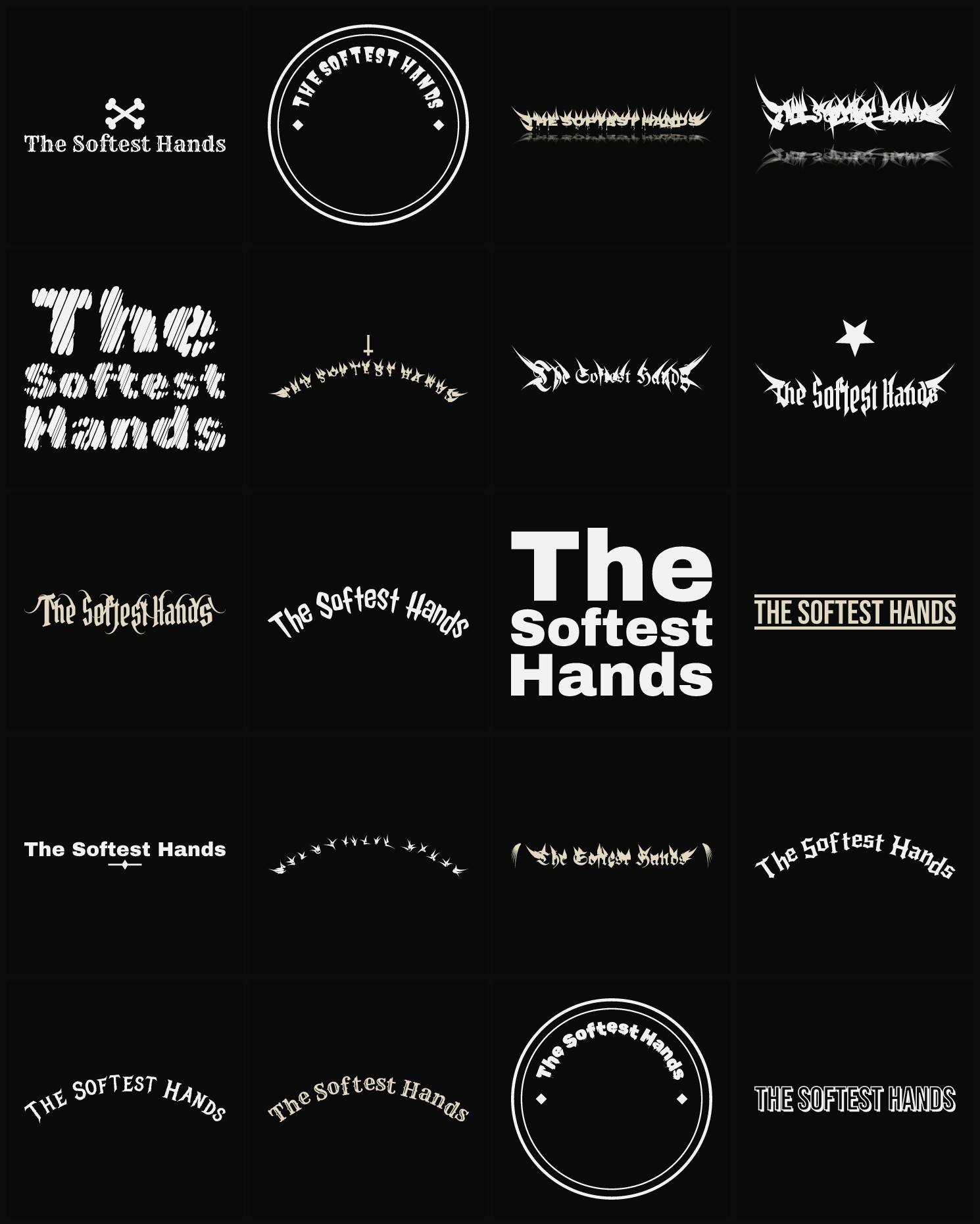 Twenty The Softest Hands band logo ideas — different faces, treatments and spike settings