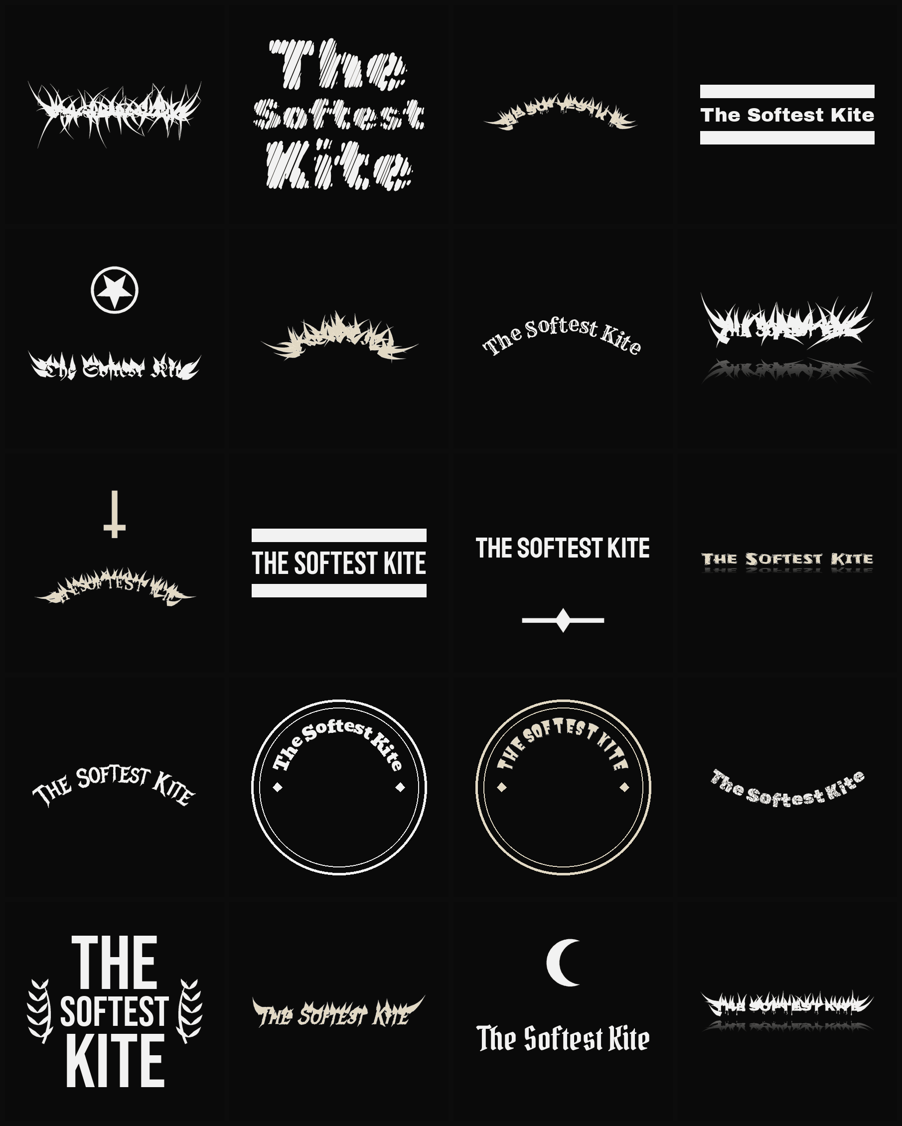 Twenty The Softest Kite band logo ideas — different faces, treatments and spike settings
