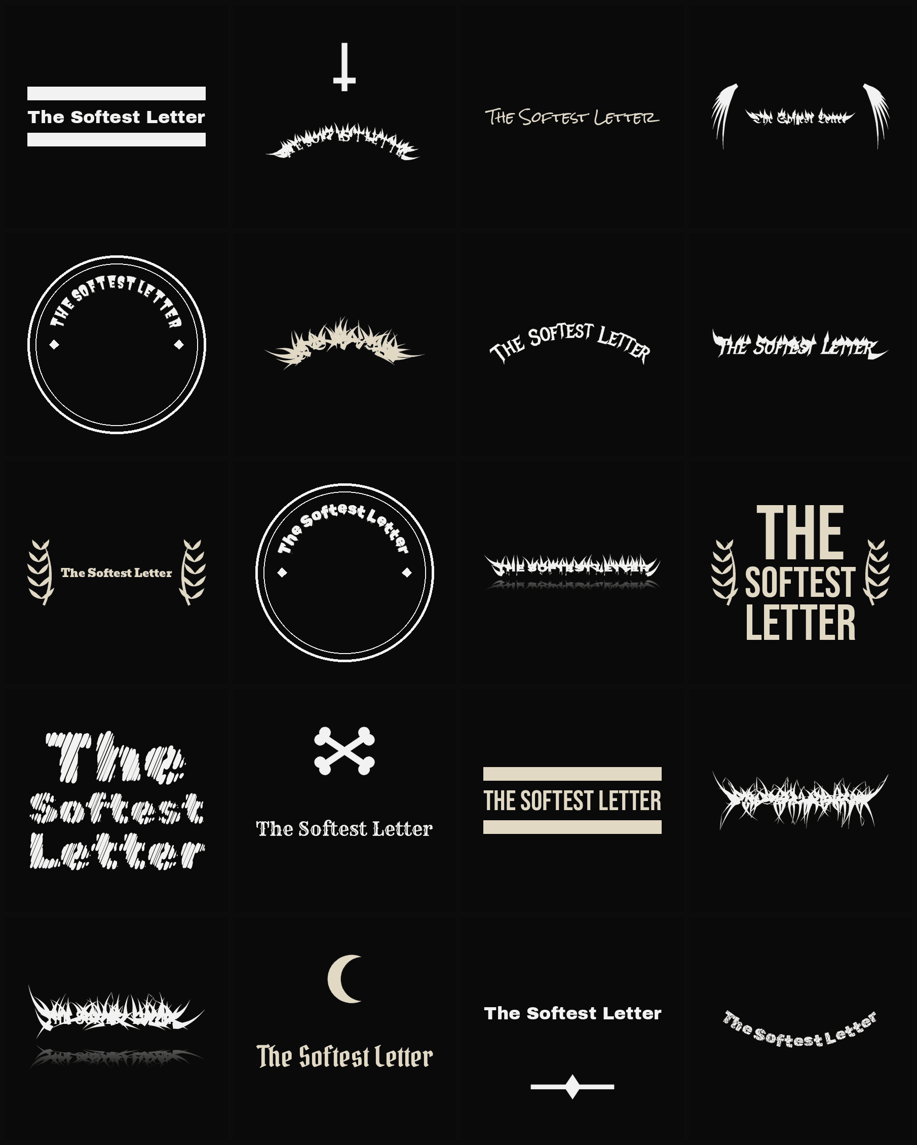Twenty The Softest Letter band logo ideas — different faces, treatments and spike settings