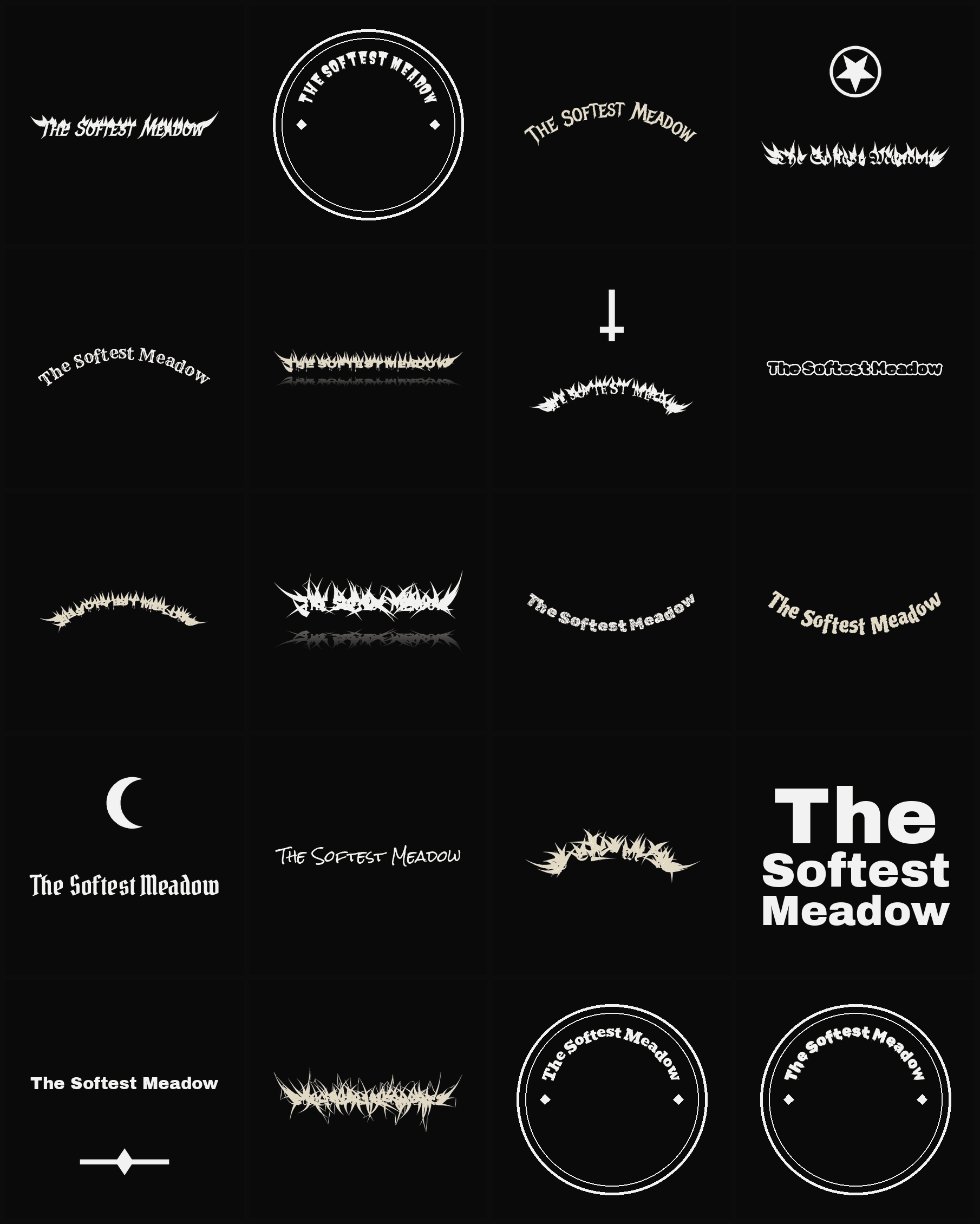 Twenty The Softest Meadow band logo ideas — different faces, treatments and spike settings
