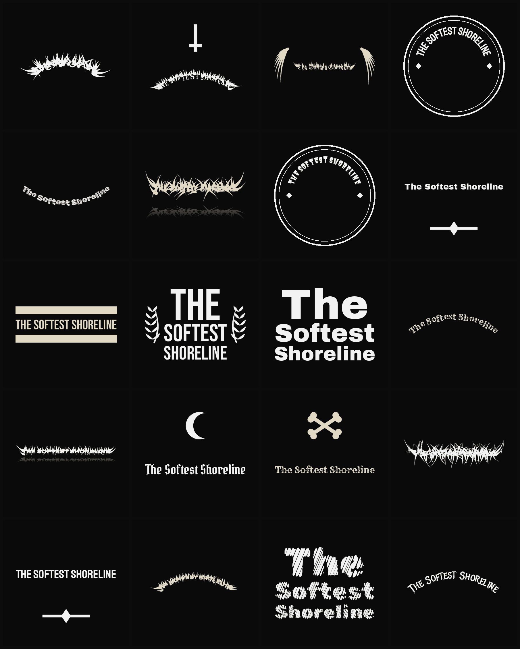 Twenty The Softest Shoreline band logo ideas — different faces, treatments and spike settings