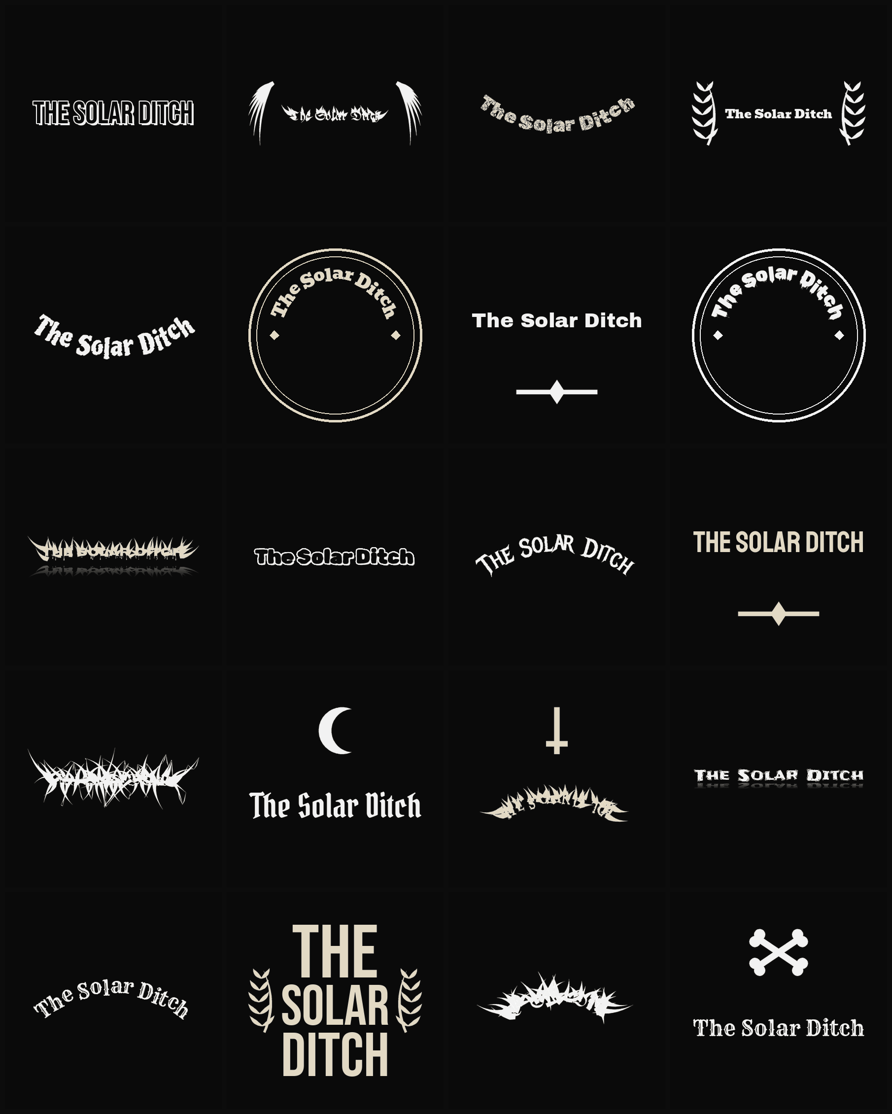Twenty The Solar Ditch band logo ideas — different faces, treatments and spike settings