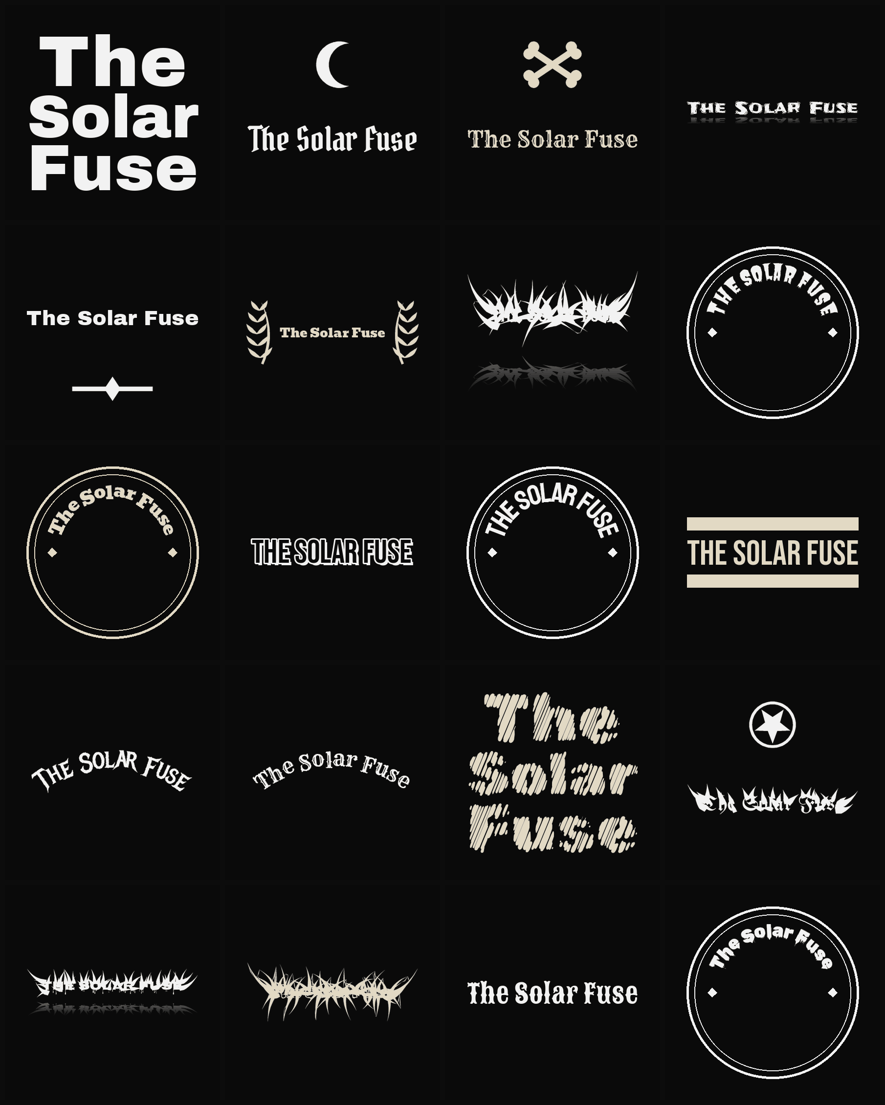 Twenty The Solar Fuse band logo ideas — different faces, treatments and spike settings