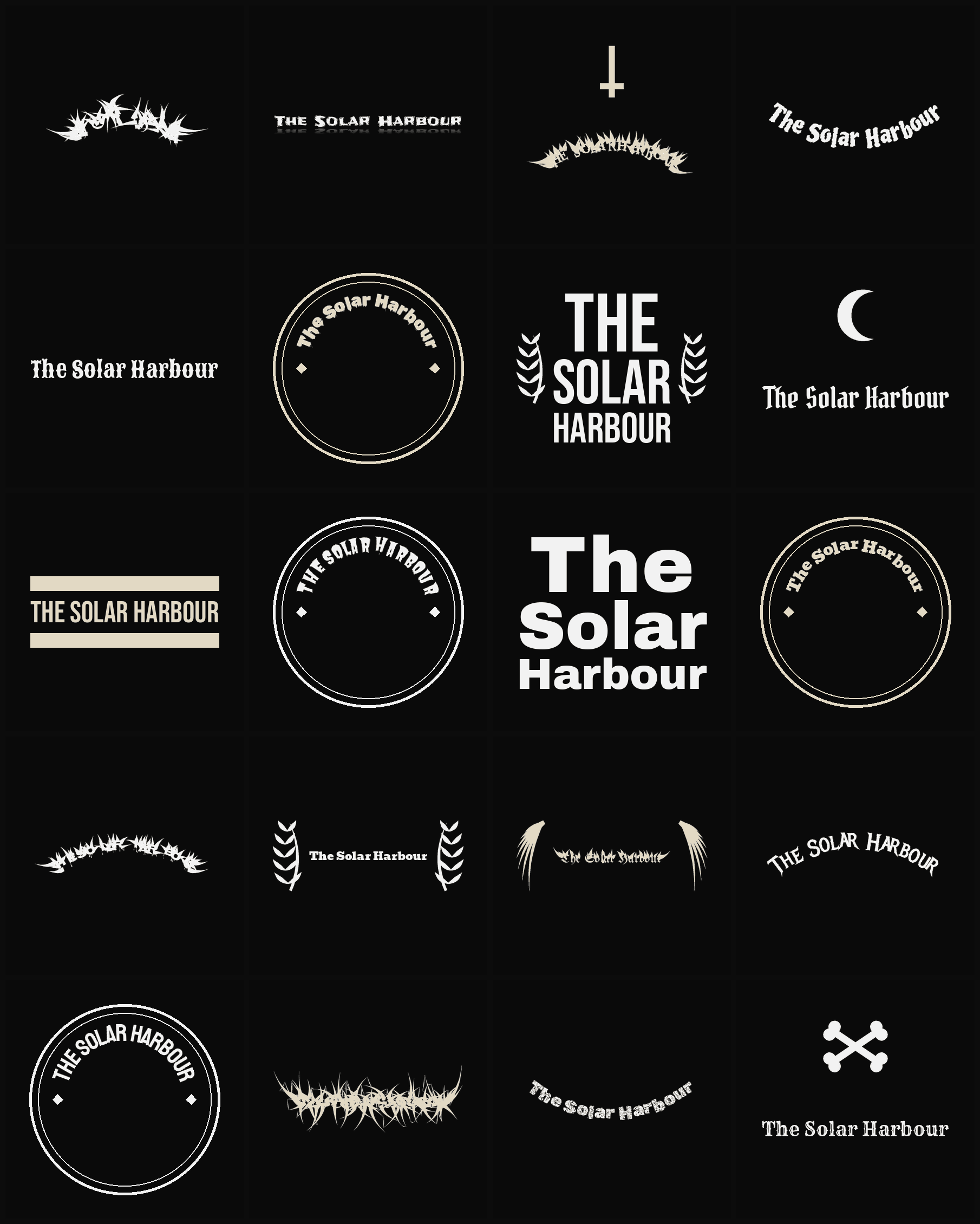 Twenty The Solar Harbour band logo ideas — different faces, treatments and spike settings