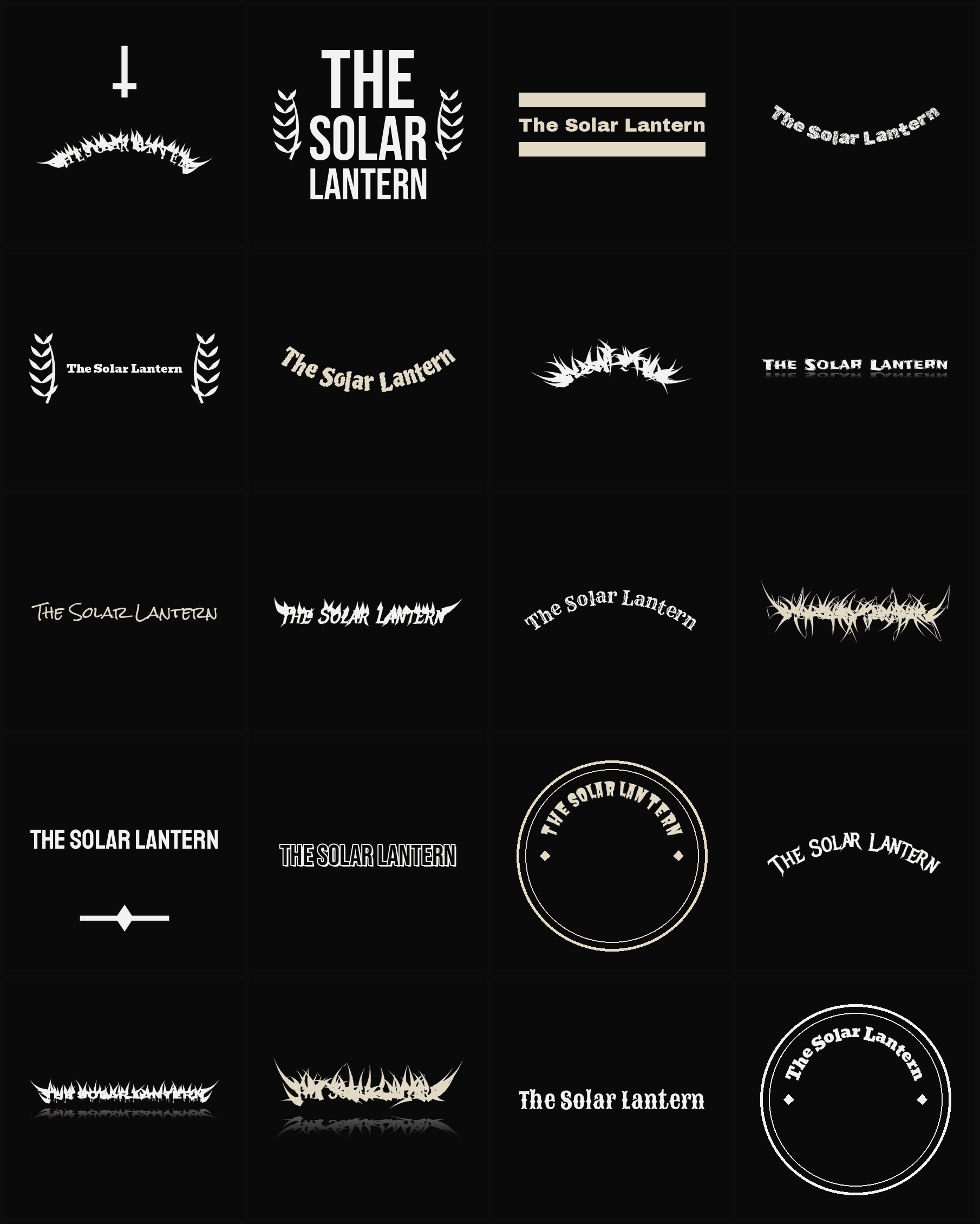 Twenty The Solar Lantern band logo ideas — different faces, treatments and spike settings