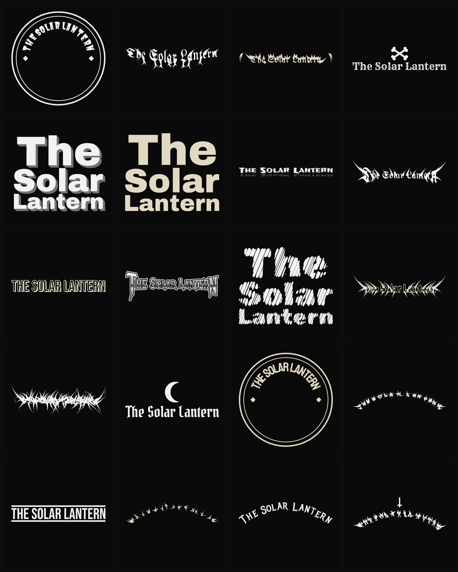 Twenty The Solar Lantern band logo ideas — different faces, treatments and spike settings