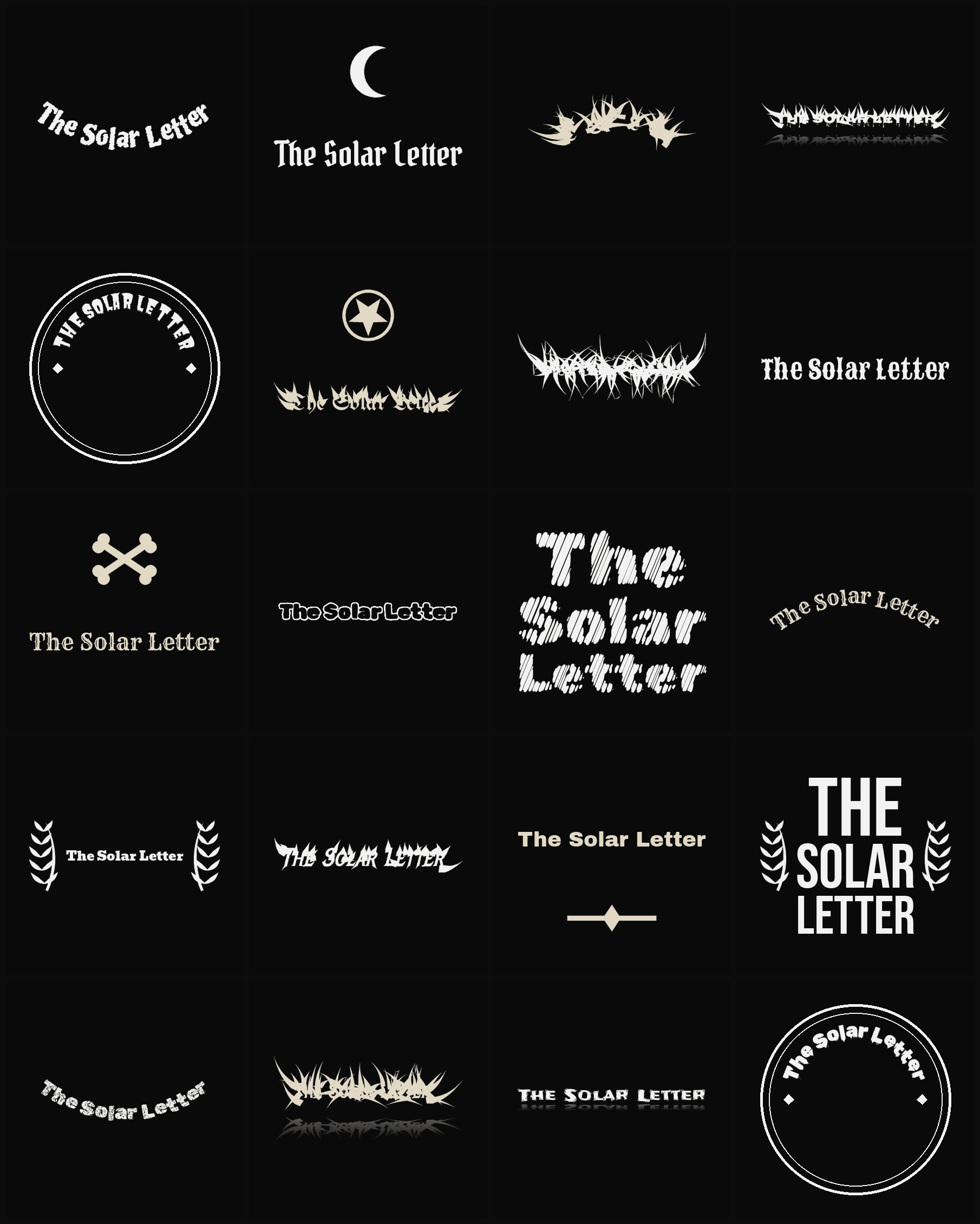 Twenty The Solar Letter band logo ideas — different faces, treatments and spike settings