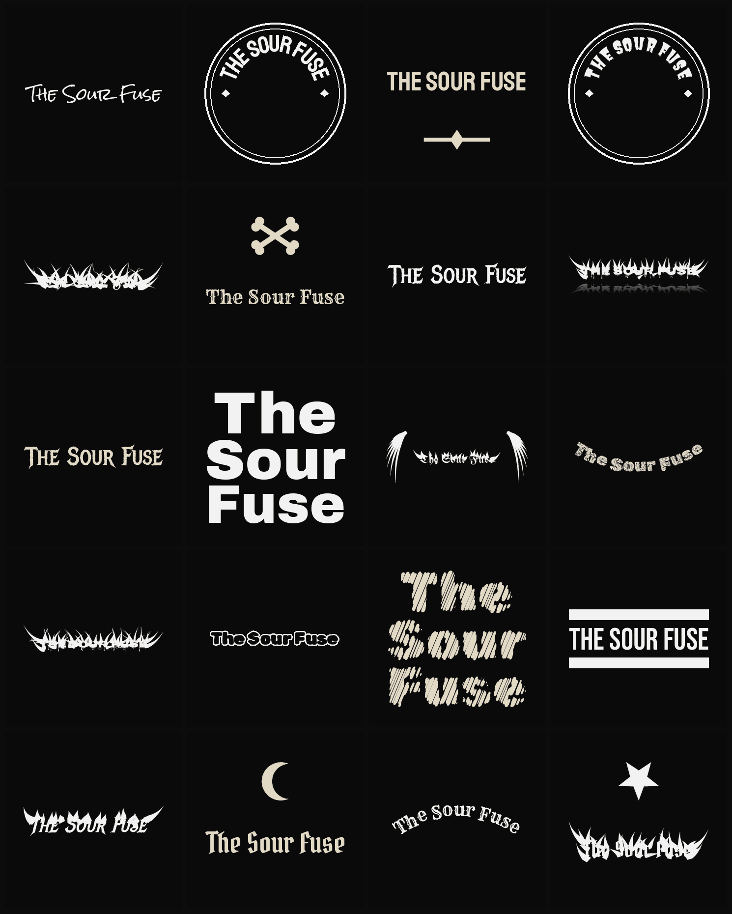 Twenty The Sour Fuse band logo ideas — different faces, treatments and spike settings