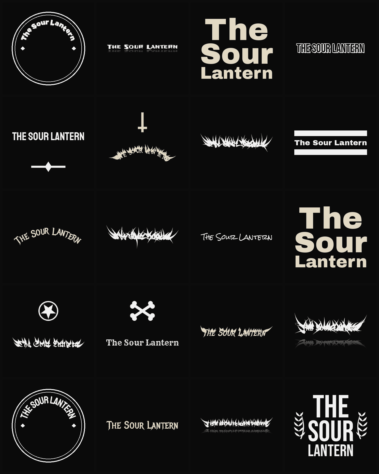 Twenty The Sour Lantern band logo ideas — different faces, treatments and spike settings