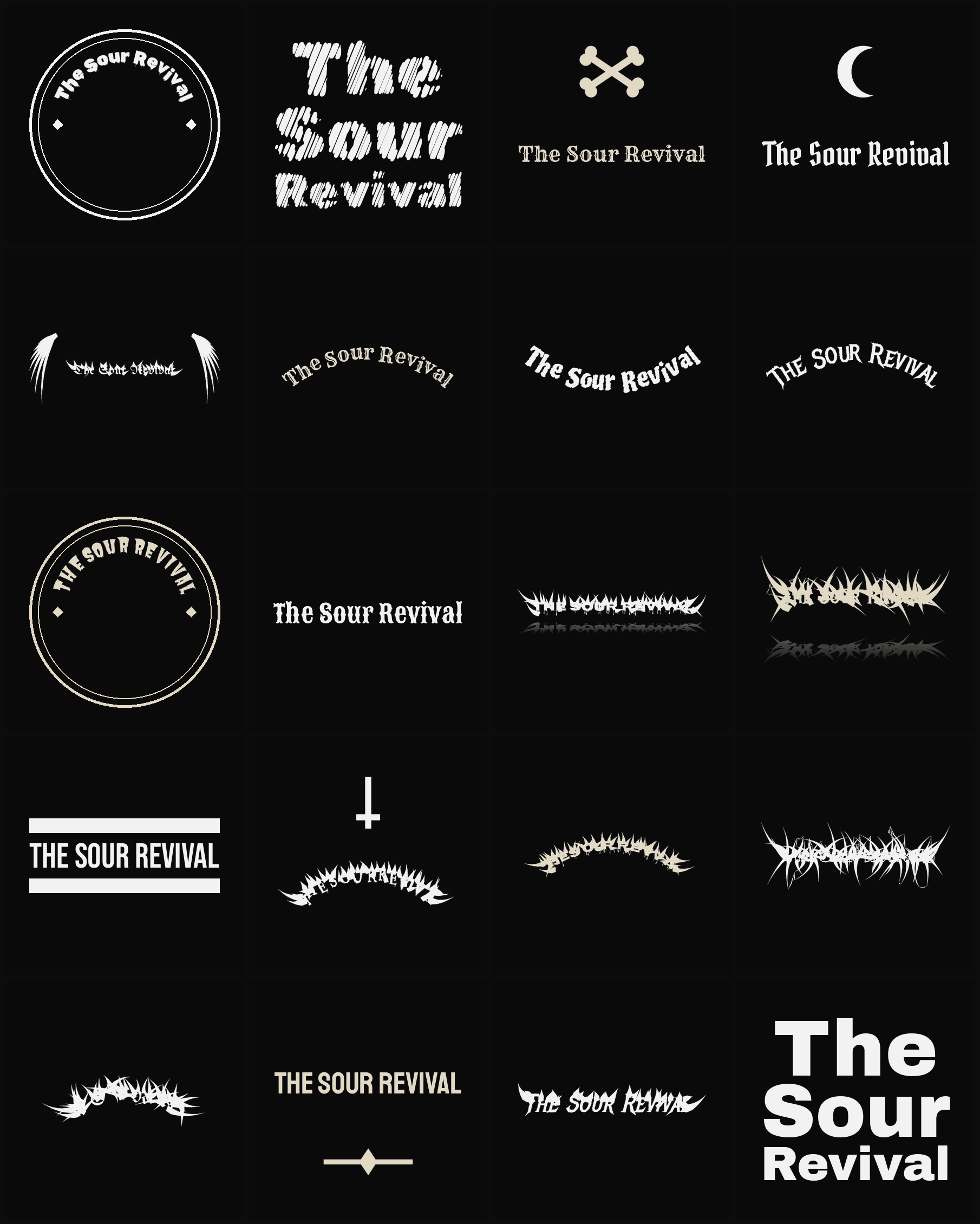 Twenty The Sour Revival band logo ideas — different faces, treatments and spike settings