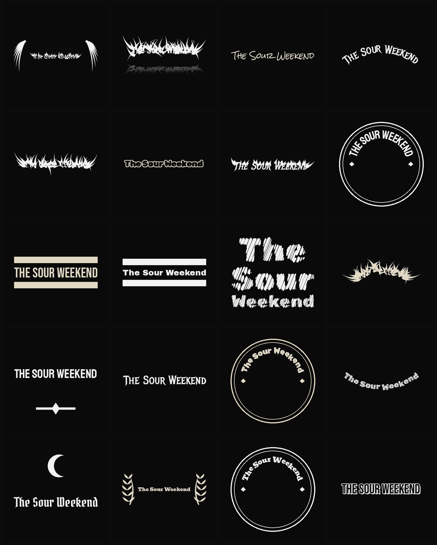 Twenty The Sour Weekend band logo ideas — different faces, treatments and spike settings