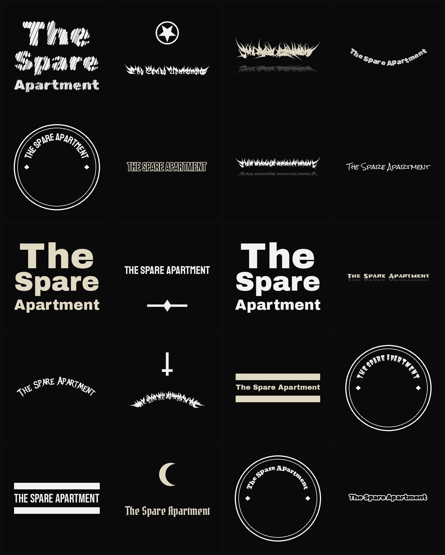 Twenty The Spare Apartment band logo ideas — different faces, treatments and spike settings