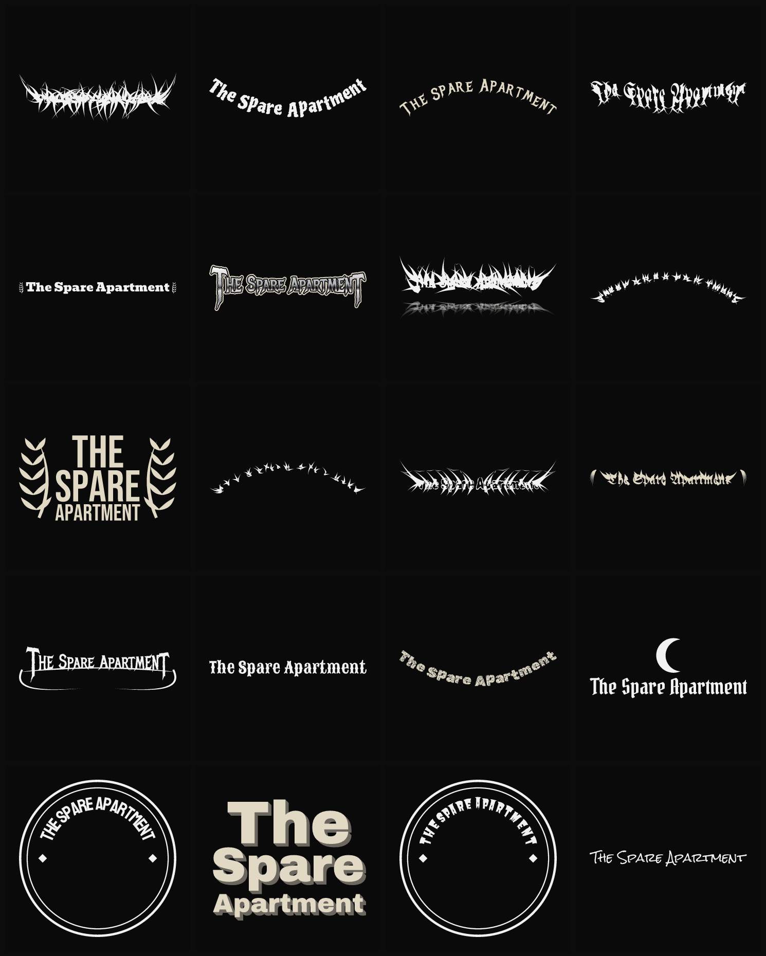 Twenty The Spare Apartment band logo ideas — different faces, treatments and spike settings