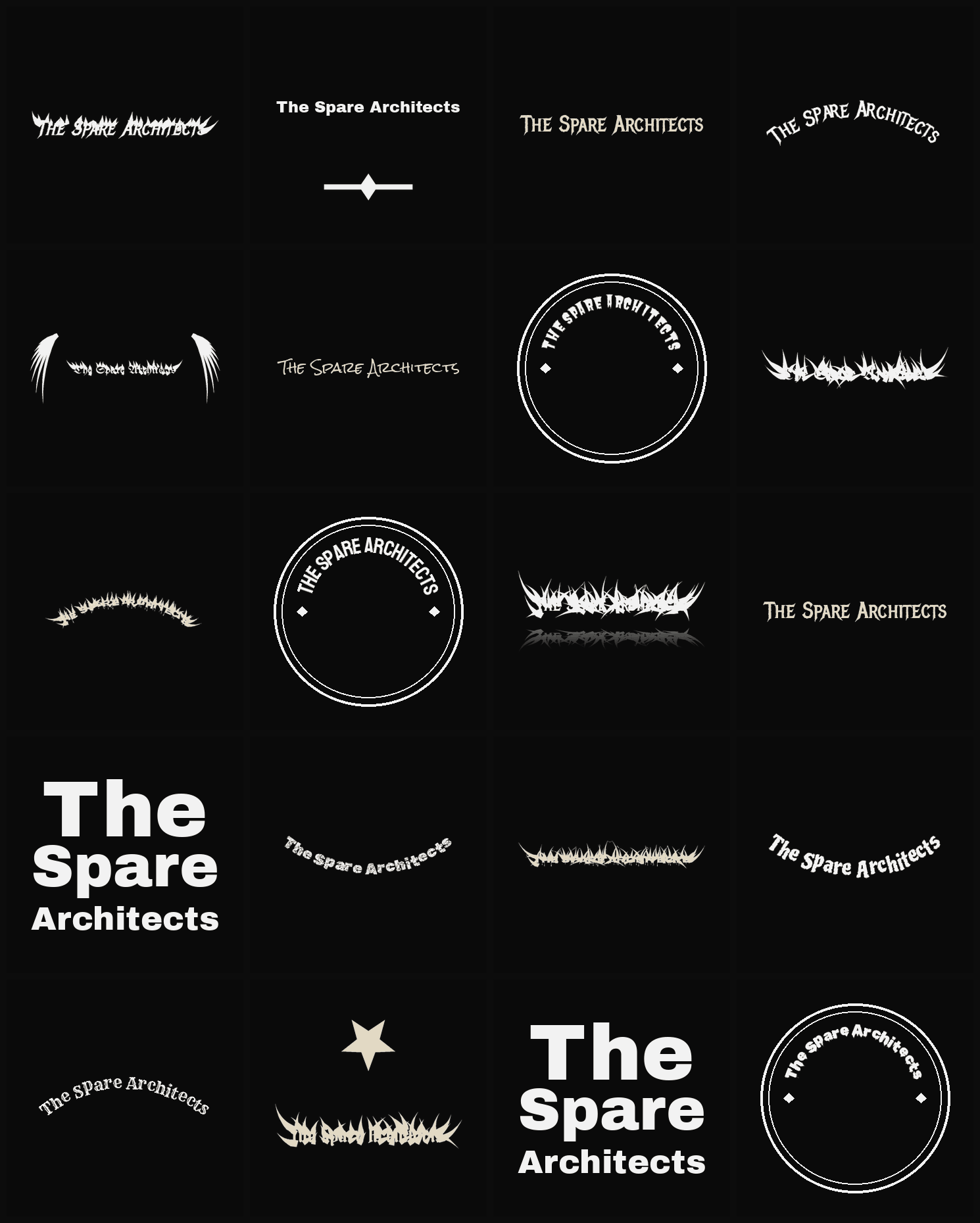 Twenty The Spare Architects band logo ideas — different faces, treatments and spike settings