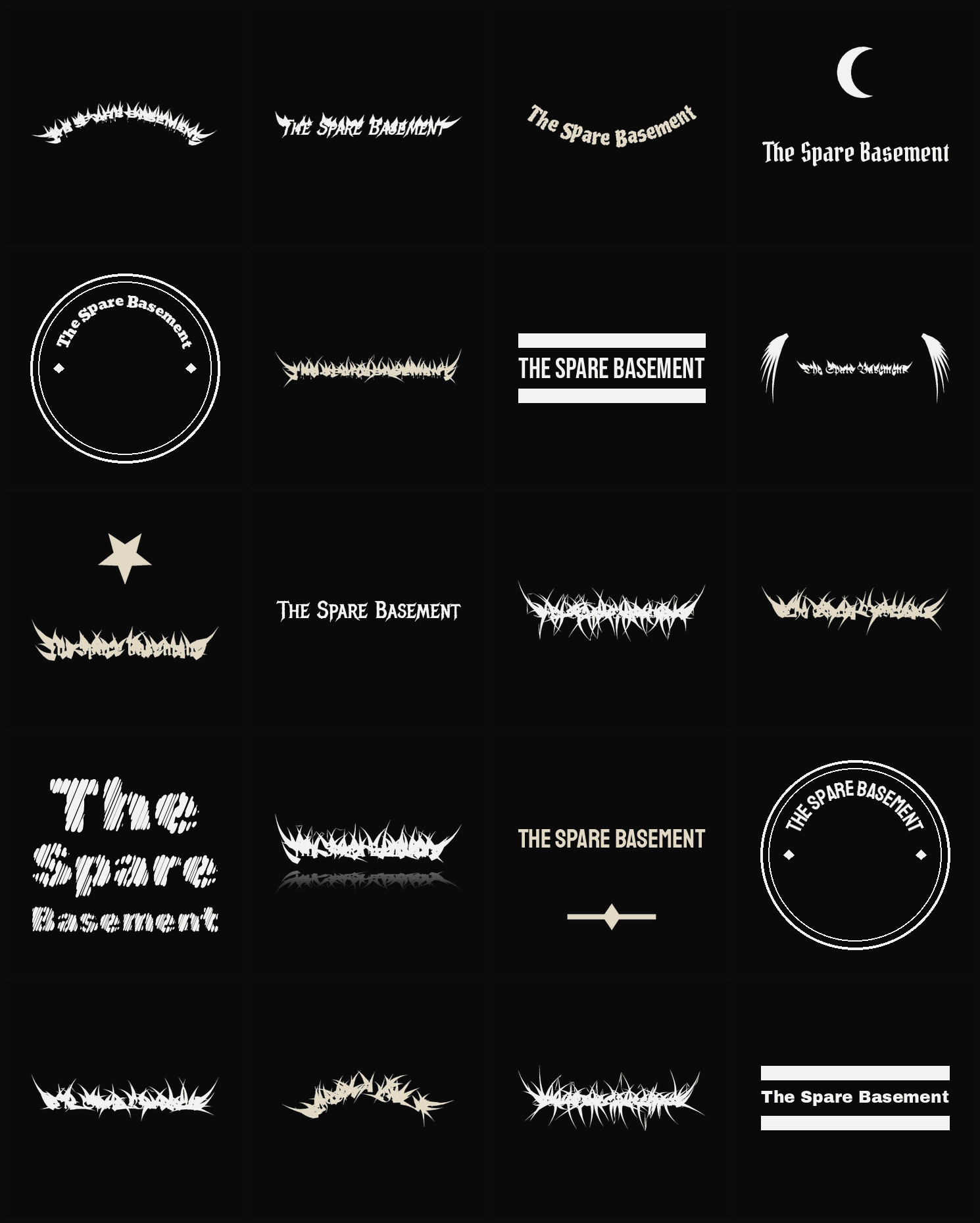 Twenty The Spare Basement band logo ideas — different faces, treatments and spike settings