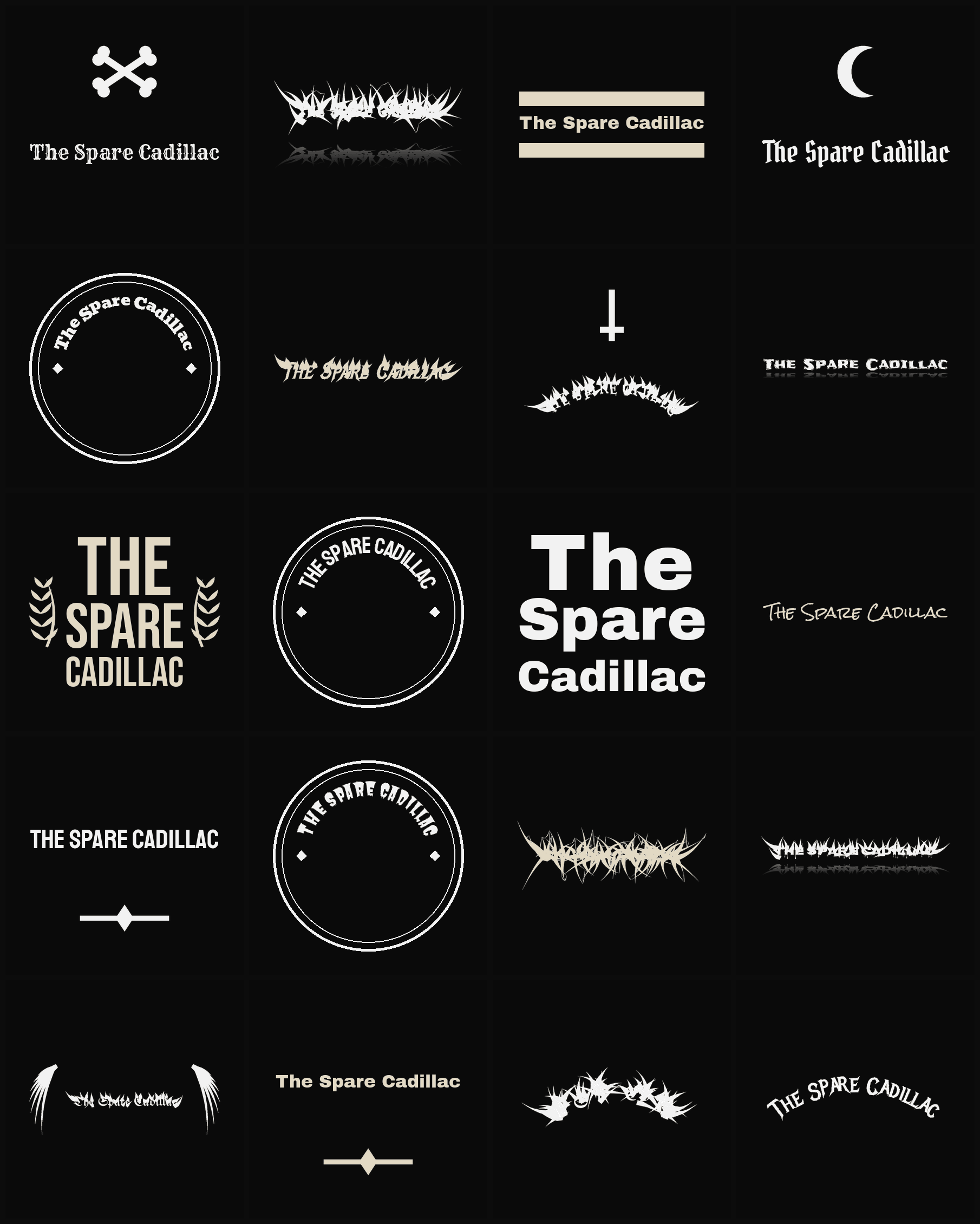 Twenty The Spare Cadillac band logo ideas — different faces, treatments and spike settings