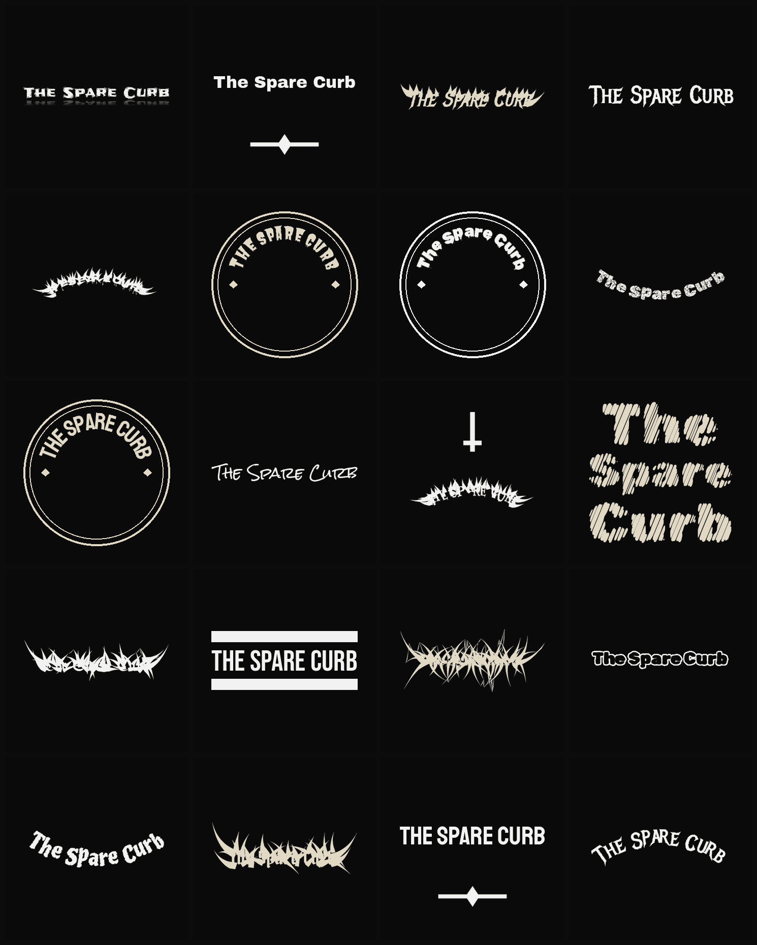 Twenty The Spare Curb band logo ideas — different faces, treatments and spike settings