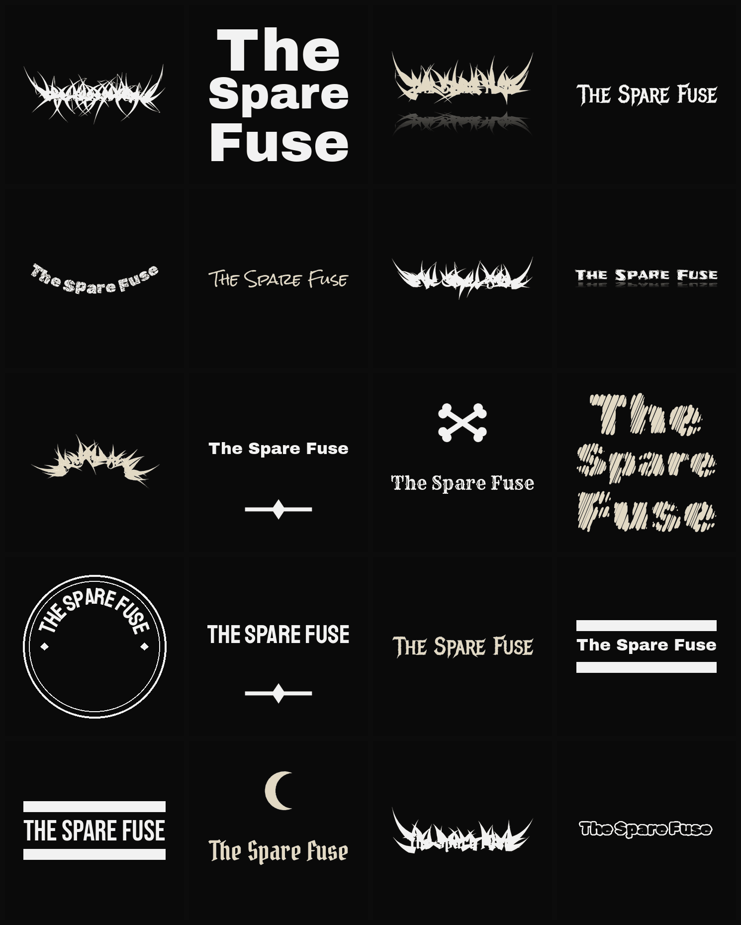 Twenty The Spare Fuse band logo ideas — different faces, treatments and spike settings