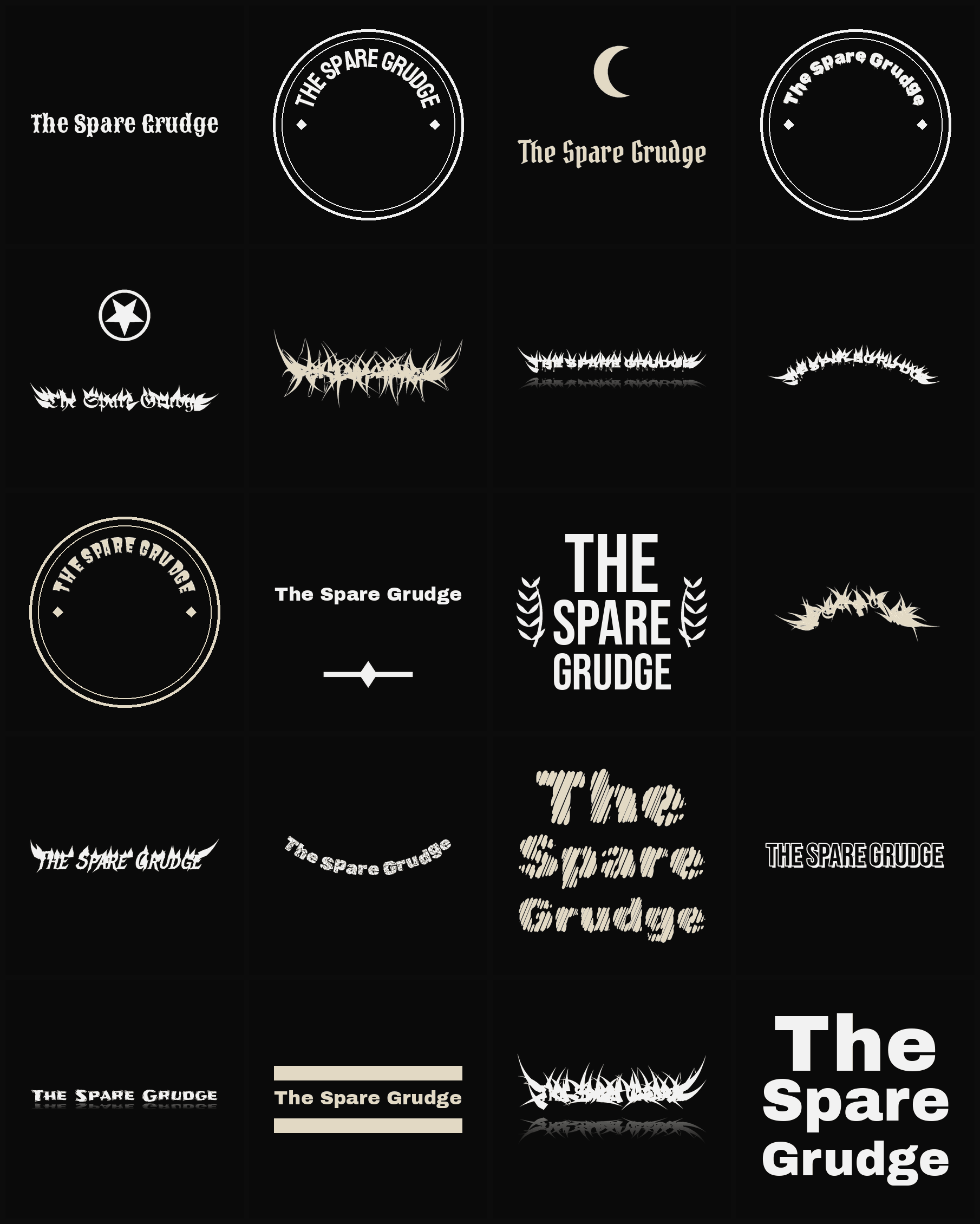 Twenty The Spare Grudge band logo ideas — different faces, treatments and spike settings