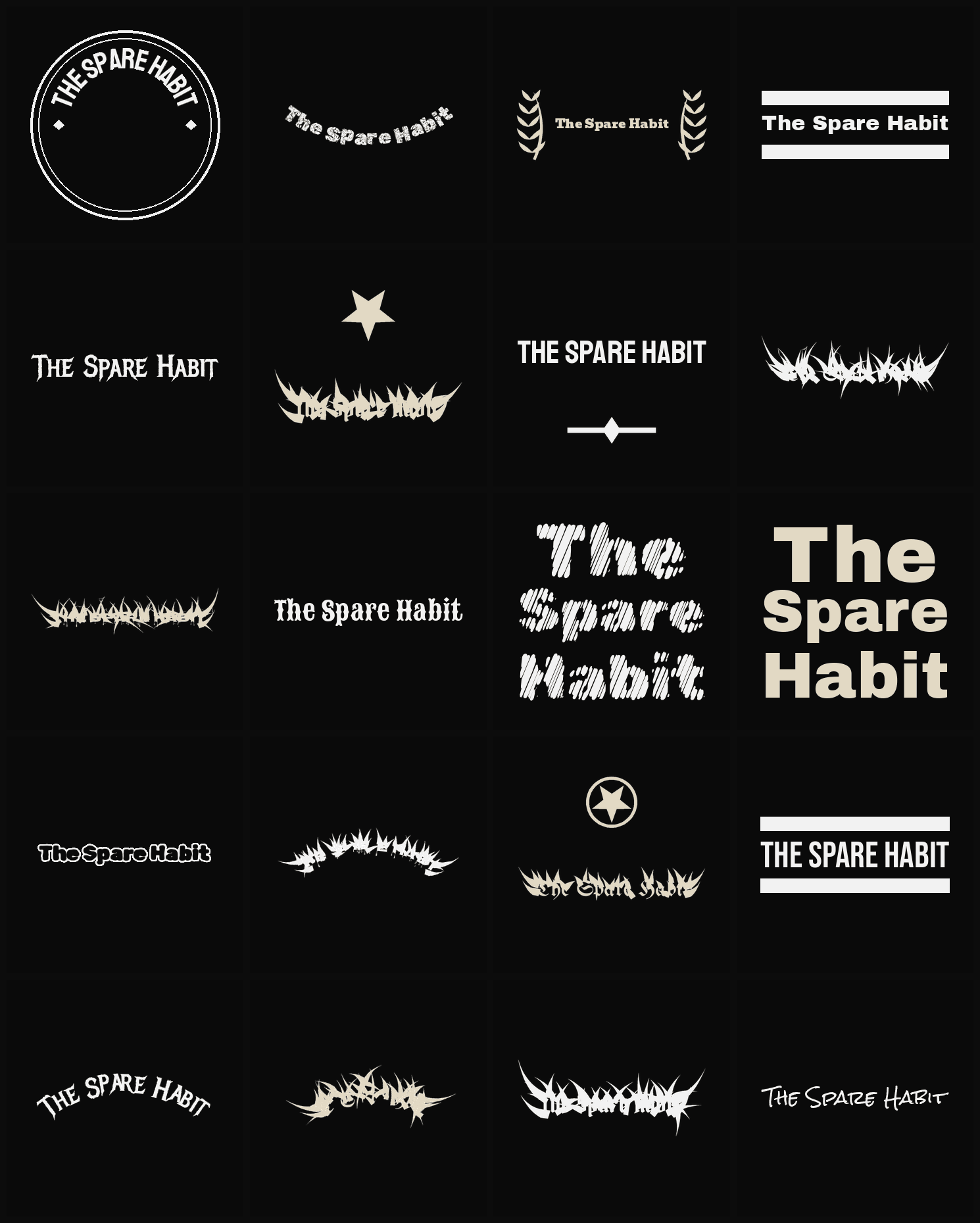 Twenty The Spare Habit band logo ideas — different faces, treatments and spike settings